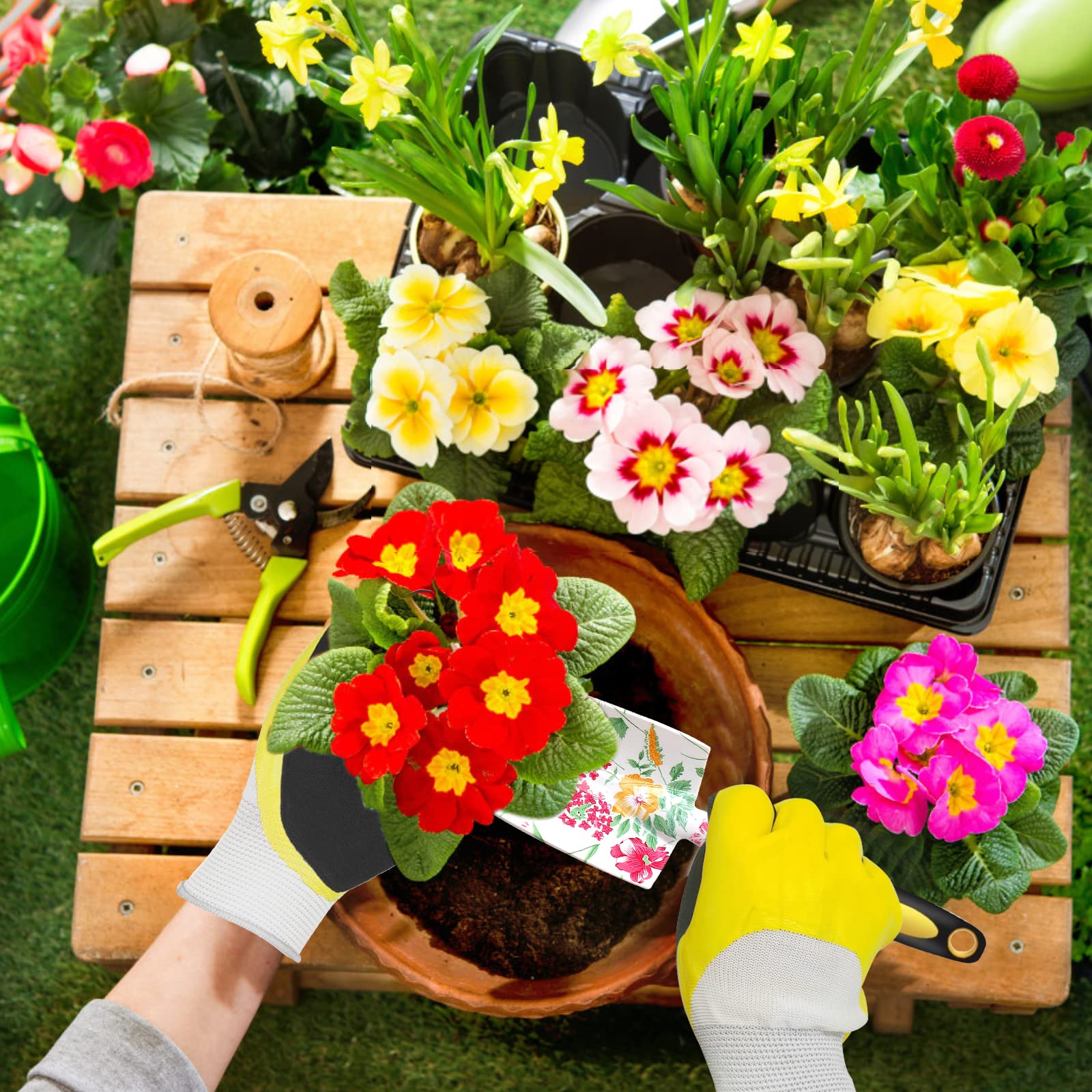 Premium 5-Piece Aluminum Alloy Garden Tools Set - Hand Rake, Weeder, Trowel, Pruning Shears & Gloves for Outdoor Gardening, Landscaping & Yard Work - Durable Gardening Essentials for Planting, Weeding & Soil Care