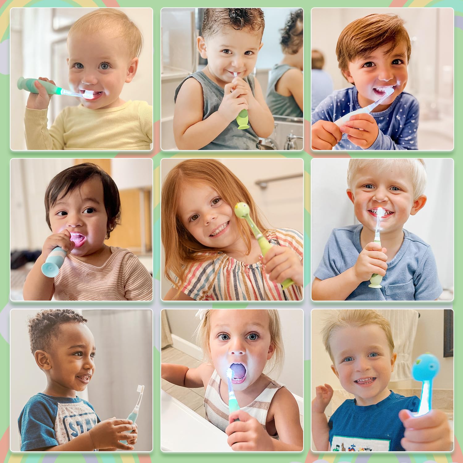 **Papablic Sonic Electric Toothbrush for Toddlers (Ages 1-3) – Kids Electric Toothbrush with Cute Dino Cover, Smart LED Timer & 2 Brush Heads – Perfect for Gentle Teeth Cleaning & Healthy Oral Care**    *(Use Case: Ideal for daily brushing routines, promoting early dental hygiene habits in toddlers with fun and safe design.)*