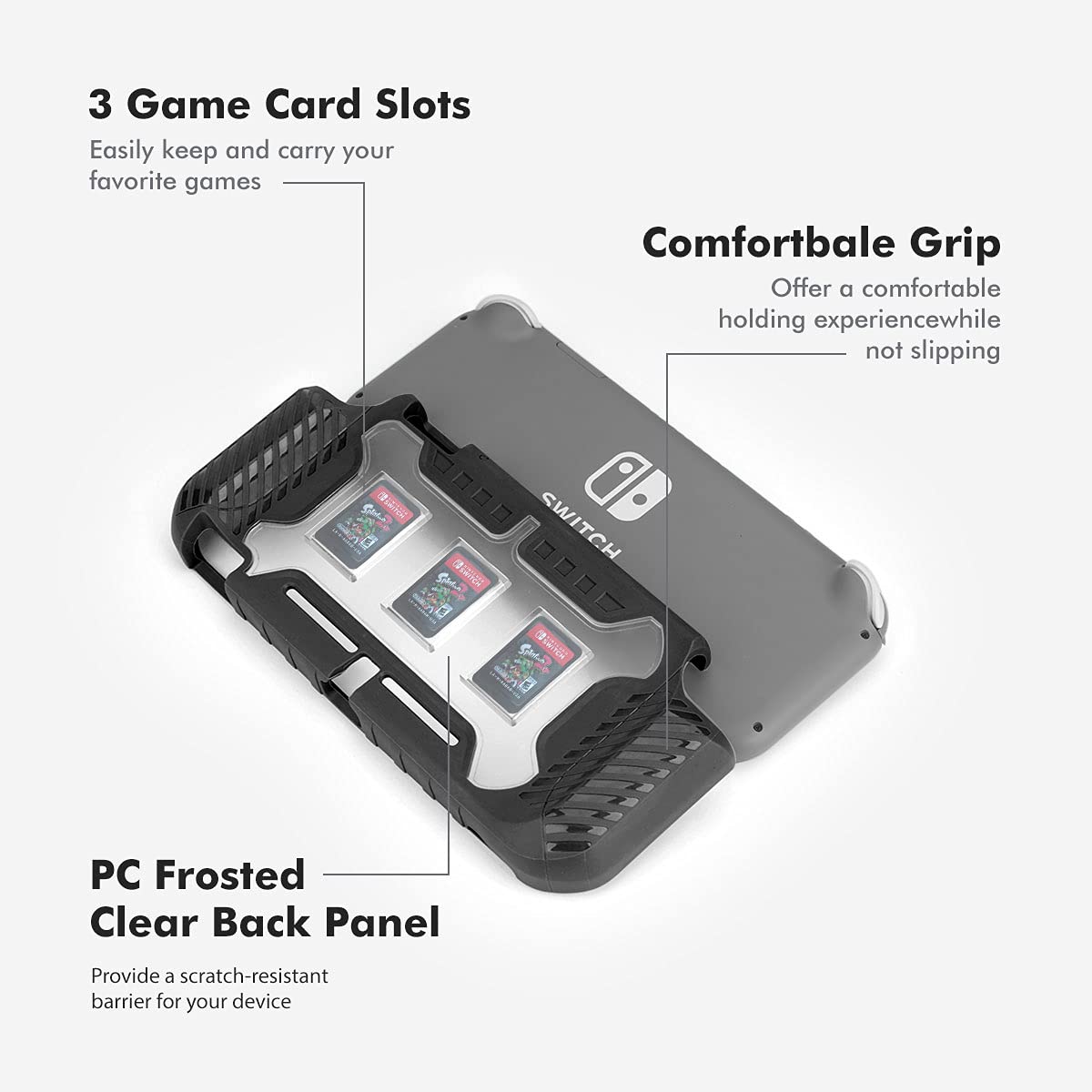 KIWIHOME Protective Hard Case for Nintendo Switch Lite 2019 - Shockproof Grip Cover with Ergonomic Handle & Game Card Storage (Black) | Perfect for Travel, Gaming Sessions & Everyday Protection