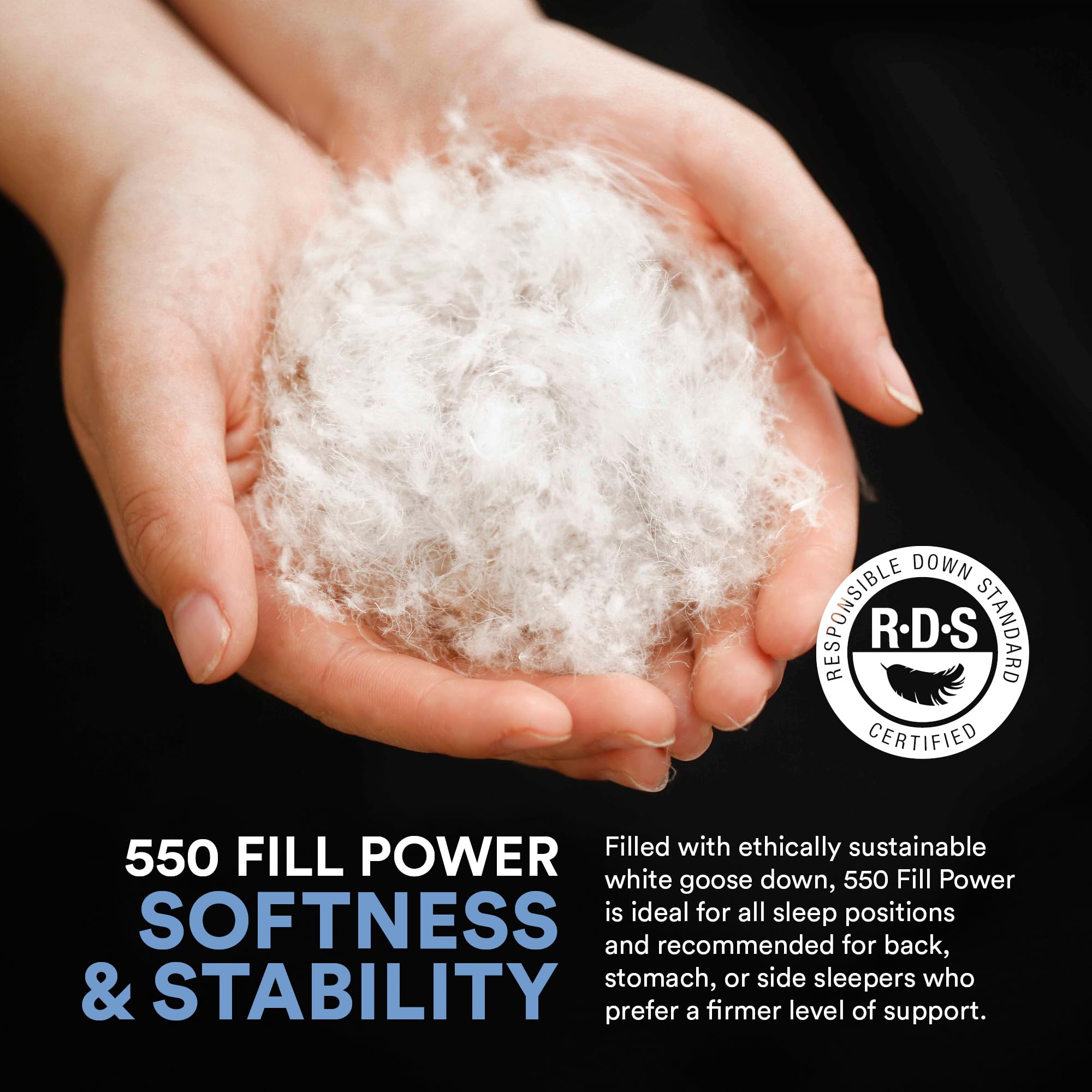 Premium 100% Luxury Down Pillows 550 Fill Power - Firm Support King Size (Pack of 1) White - Perfect for Back Sleepers & Hotel-Style Comfort