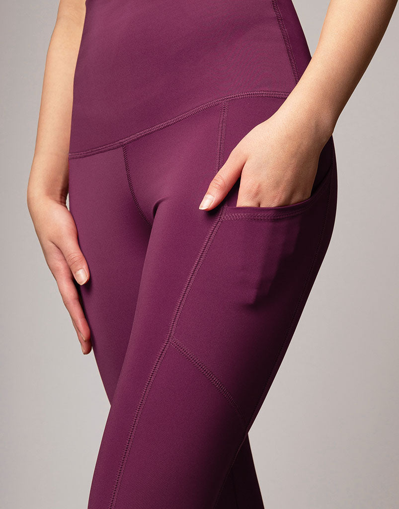Flexsoft Pocket Legging Violet - High Waist Yoga Pants for Women, Stretchy Workout Leggings with Side Pockets - Perfect for Running, Gym, Lounge & Travel