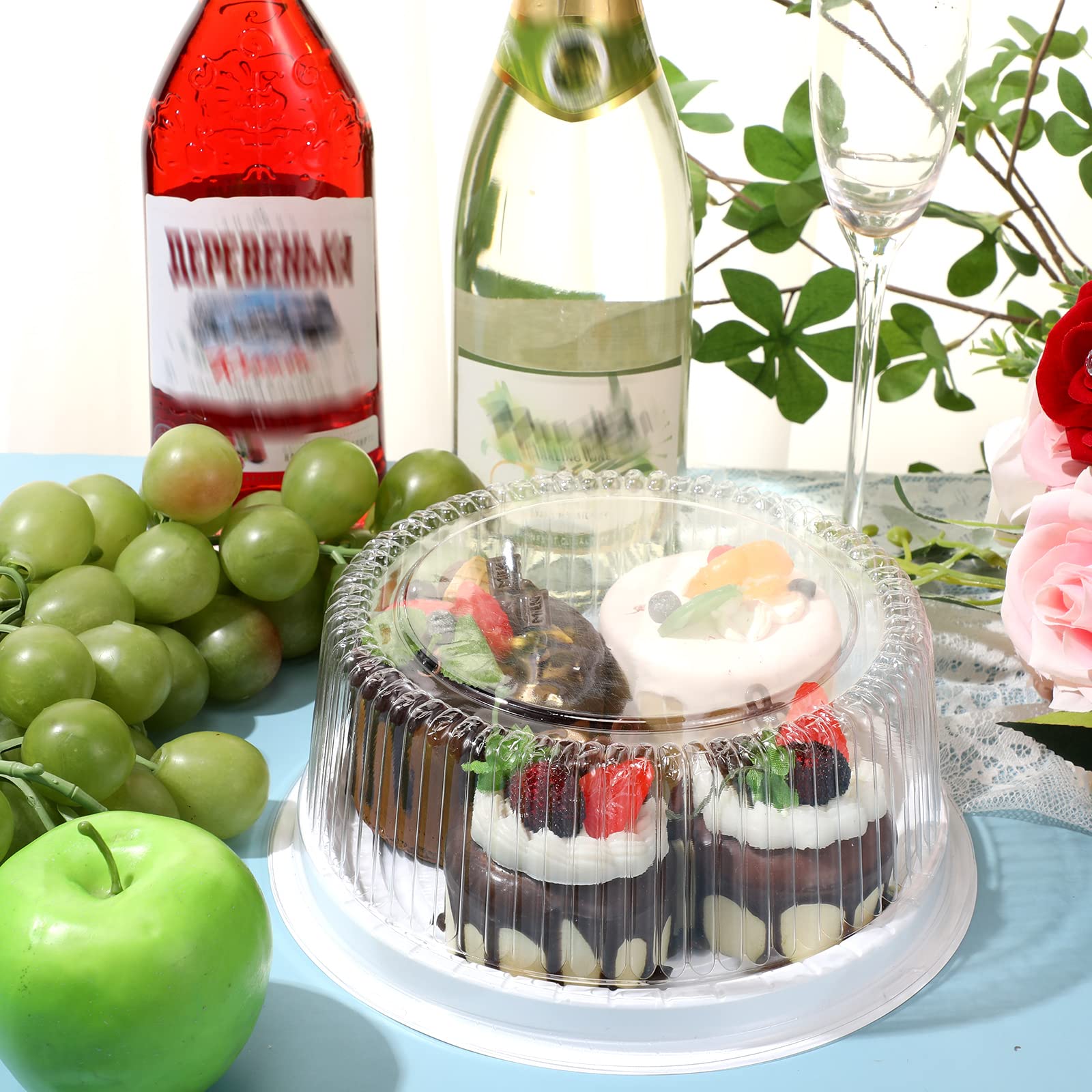 24-Piece 8-Inch Disposable Plastic Cake Containers with Clear Lids - Round Serving Trays for Party Food, Takeout, Catering & Dessert Display (White) - Perfect for Birthday Parties, Weddings, Bakery Storage & Food Presentation