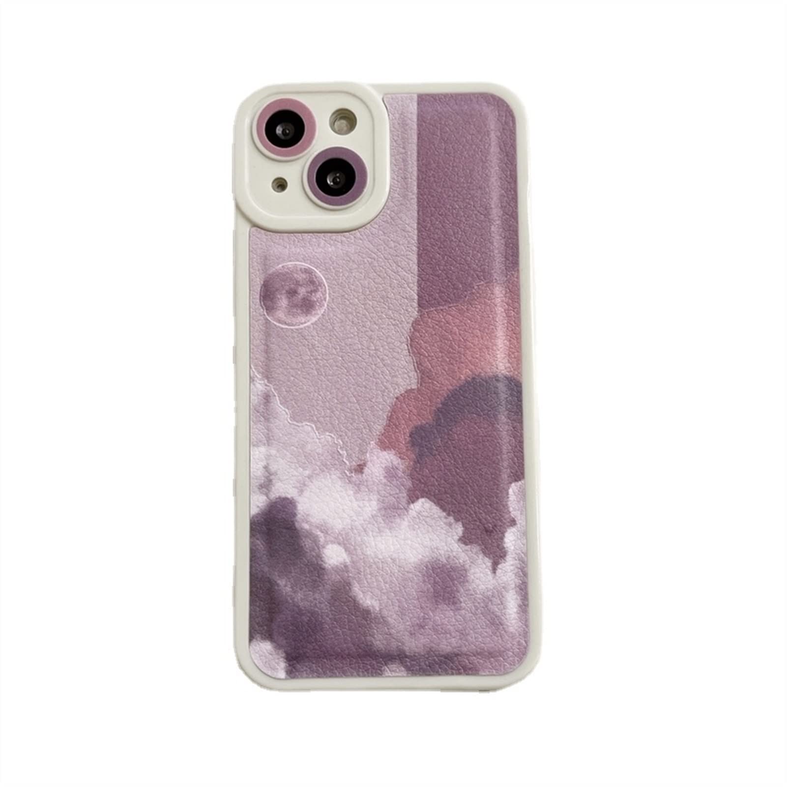 Retro Sunset Cloud Scenery Korean Style Soft Leather Phone Case for iPhone 13 12 11 Pro Max X XR XS 8 7 Plus - Cute Artistic Protective Cover (A Color) | Perfect for Daily Use, Travel & Gift Giving