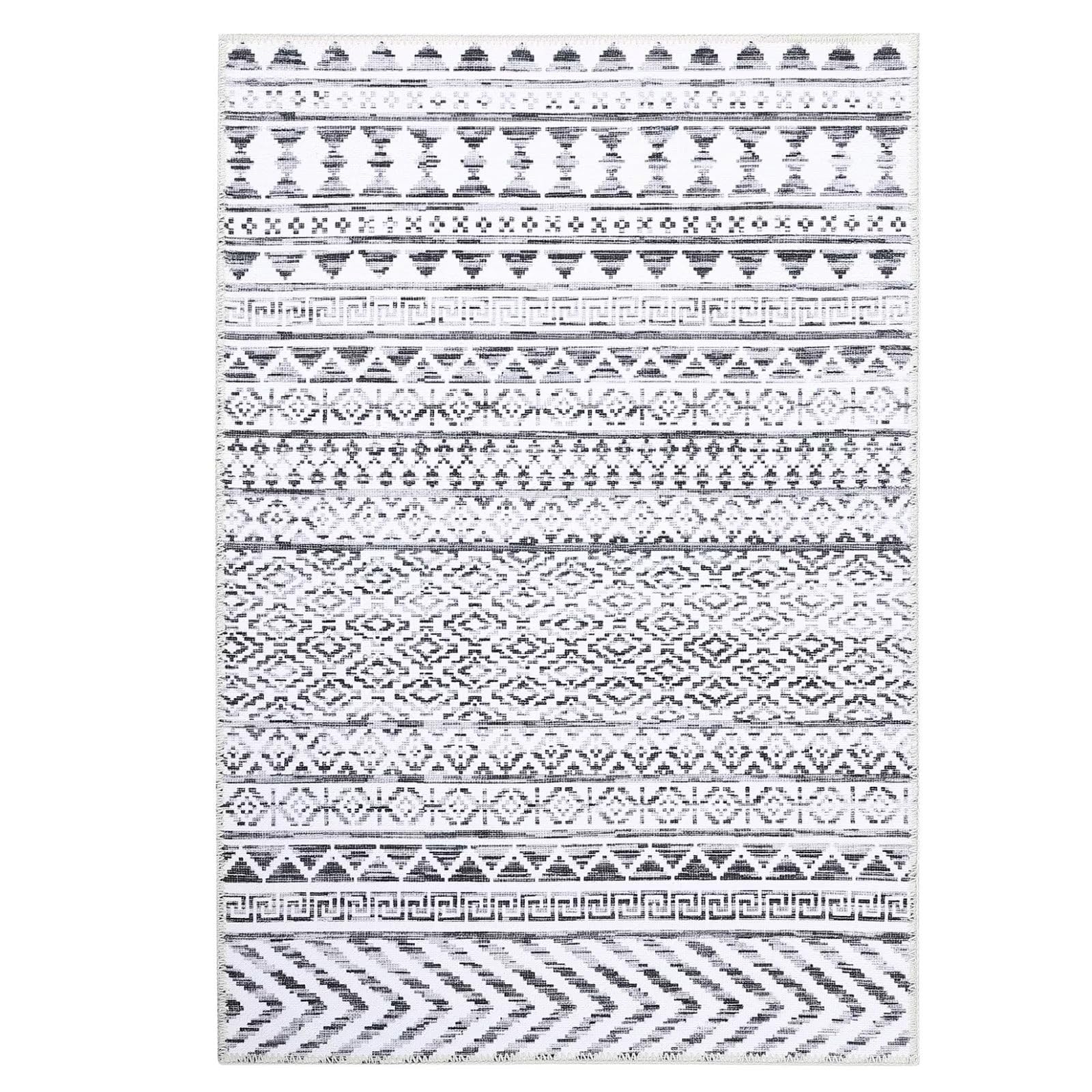 Zacoo Boho Area Rug 8x10 Grey Moroccan Bohemian Large Rug - Machine Washable Non-Slip Geometric Floor Carpet for Living Room, Bedroom, Dining Room & Office - Stain Resistant Indoor Modern Accent Rug for Home Decor