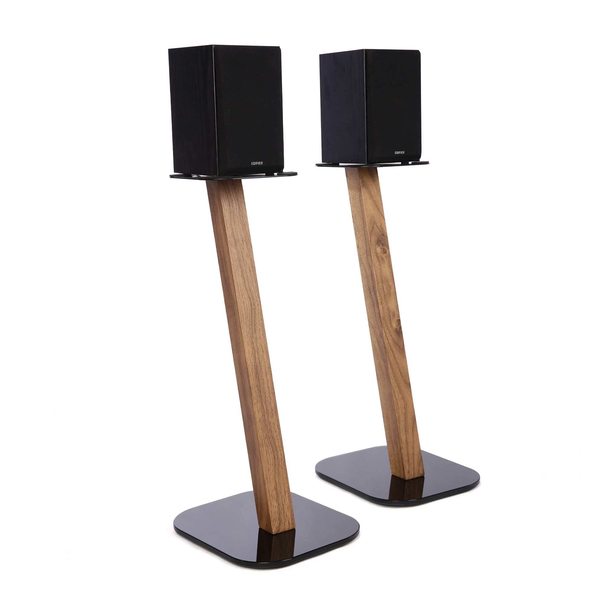 EXIMUS 610 Series Universal Speaker Floor Stands - Adjustable Height, Oak Finish - Perfect for Home Theater, Studio Monitors & Bookshelf Speakers