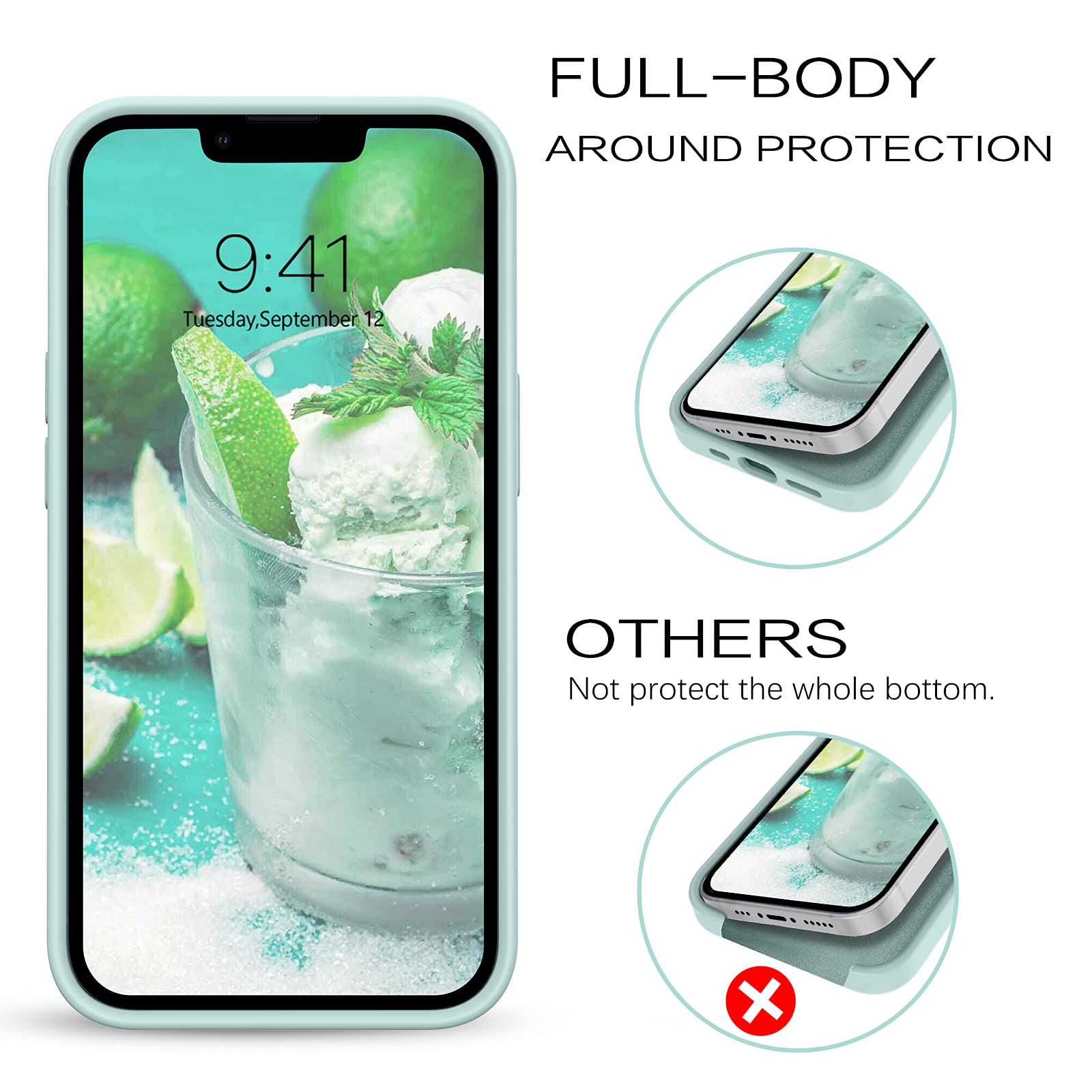 VENINGO iPhone 13 Case (6.1 Inch 2021) - Slim Fit Liquid Silicone Soft Gel Rubber Cover with Microfiber Lining | Shockproof, Anti-Scratch Protective Phone Case | Mint Green | Perfect for Everyday Use, Travel & Outdoor Activities
