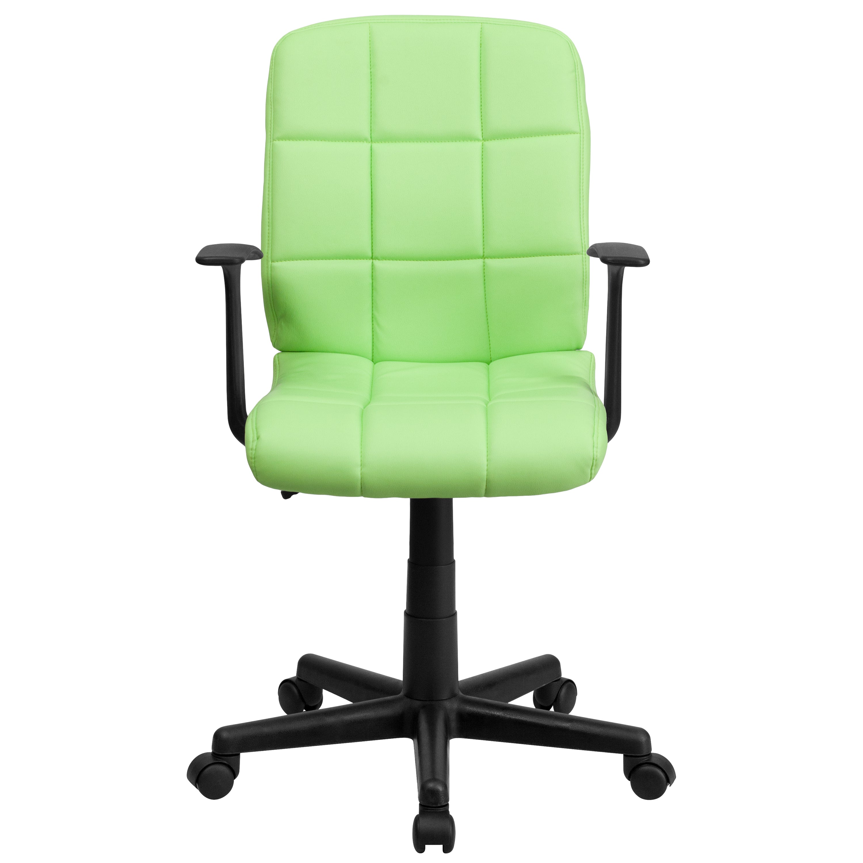 FLASH Clayton Mid Back Black Quilted Vinyl Swivel Task Office Chair with Arms - Ergonomic Desk Chair for Home Office, Computer Workstation & Conference Room