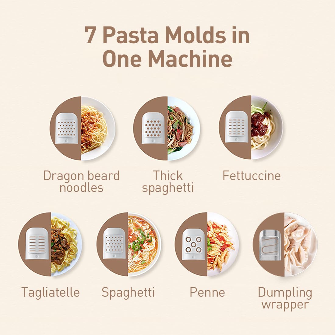 Joydeem Automatic Electric Pasta Maker Machine with Dough Function - 7 Stainless Steel Discs for Spaghetti, Fettuccine & More - 750g/26.5Oz Capacity (JD-NL21) - Perfect for Italian Cuisine, Home Cooking & Restaurant Use