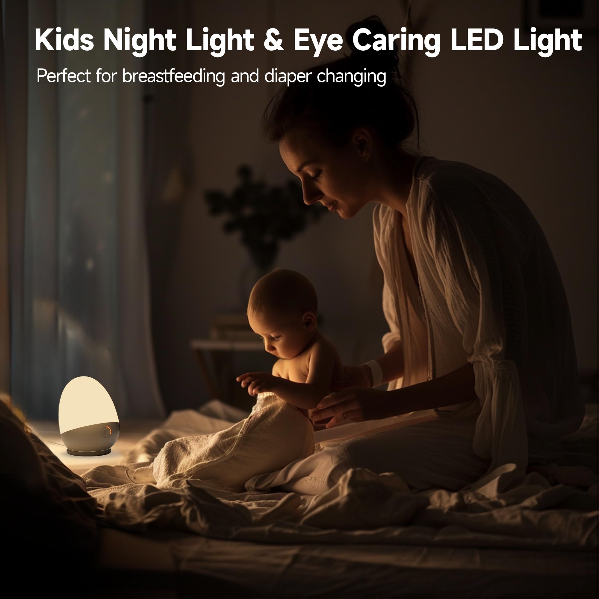 Rechargeable Touch Egg Night Light for Baby Nursery - Portable Kids Nightlight with 1-6H Feeding Timer, 3 Color Temperatures & Dimmable LED - Perfect for New Moms, Toddlers Bedroom, Breastfeeding & Diaper Changes