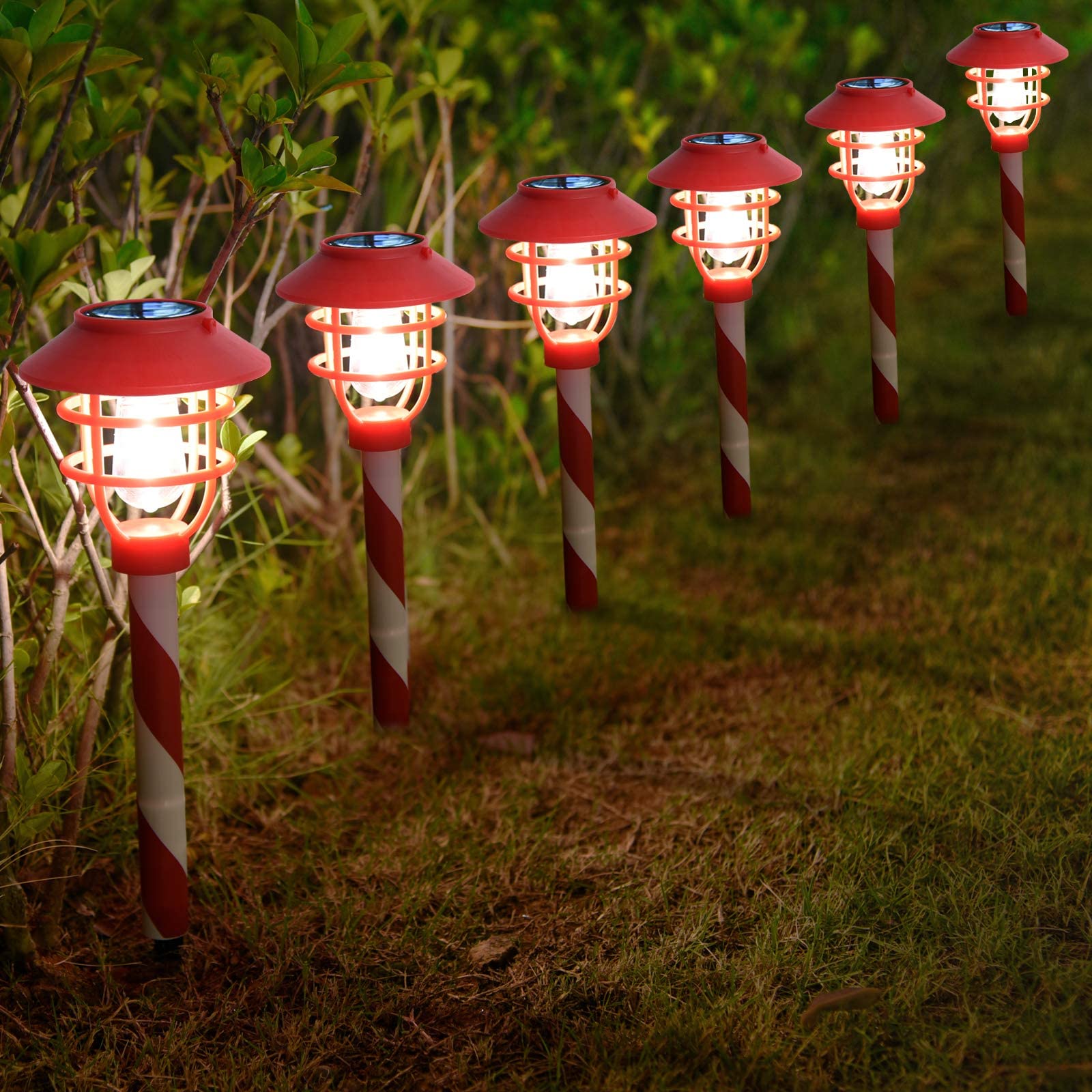 6 Pack Solar Pathway Lights Outdoor - Waterproof LED Garden Stake Lights with Auto On/Off, Warm White & Red - Perfect for Yard, Patio, Driveway, Walkway, and Landscape Lighting