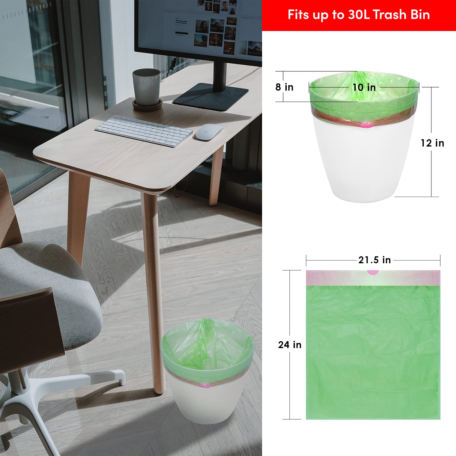 80 Pack 30 Liter Trash Bags - Heavy Duty Disposable Garbage Bags for Kitchen, Home & Office Use - Perforated Easy-Tear Design (APL2362) - Perfect for Waste Disposal, Cleaning & Organizing Spaces