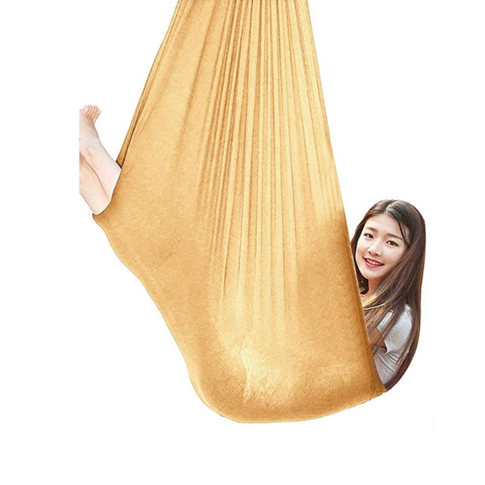 Indoor Therapy Swing for Kids & Teens - Sensory Integration Hammock for Autism, ADHD, Aspergers - 100x280cm Gold Cuddle Swing - Perfect for Calming, Focus & Relaxation at Home or Classroom