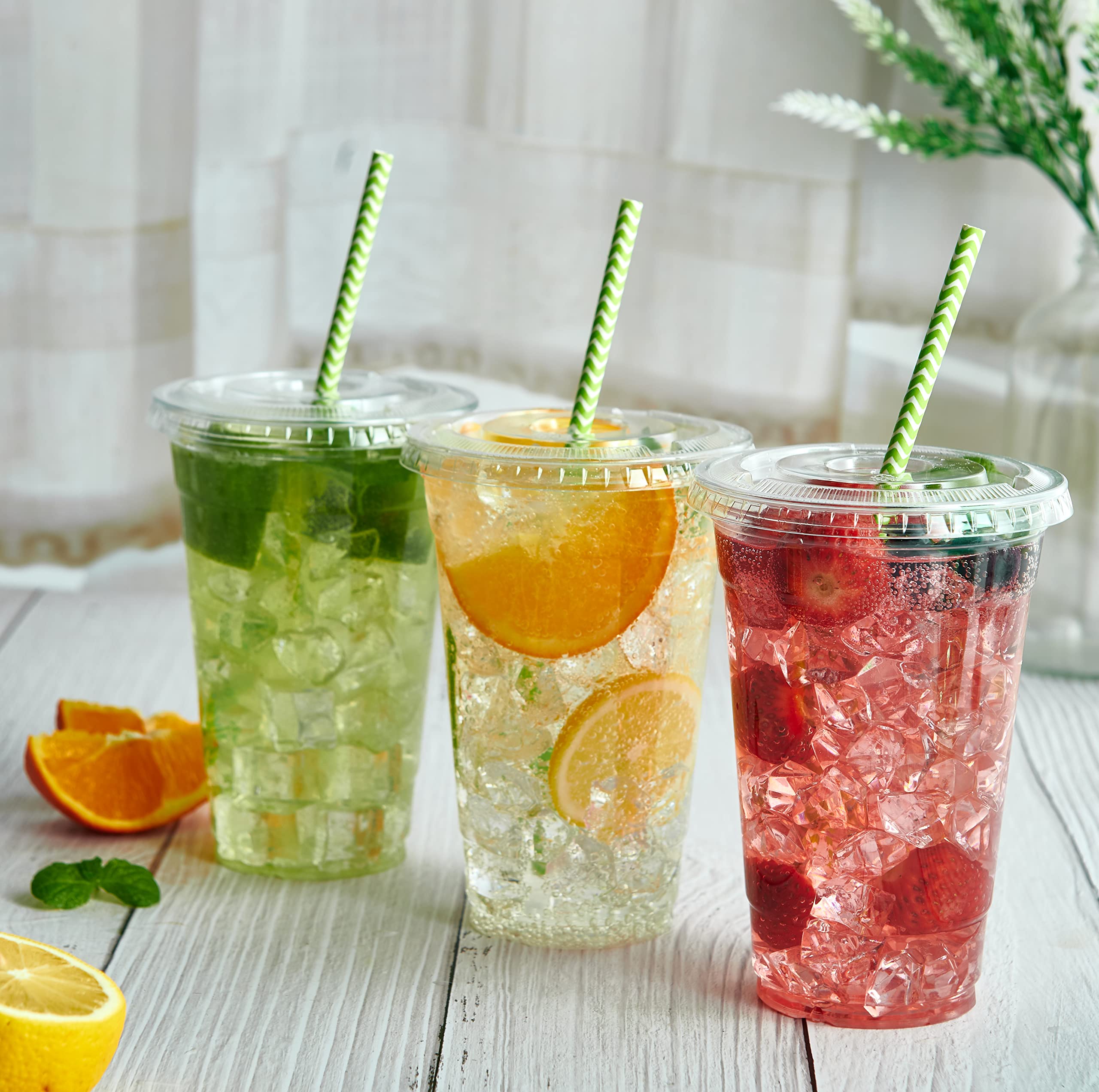 90-Pack 20 oz Clear Plastic Cups with Flat Lids - Disposable Drinking Cups for Iced Coffee, Smoothies, Slurpees & Cold Beverages - Perfect for Parties, BBQs, Picnics & Office Events