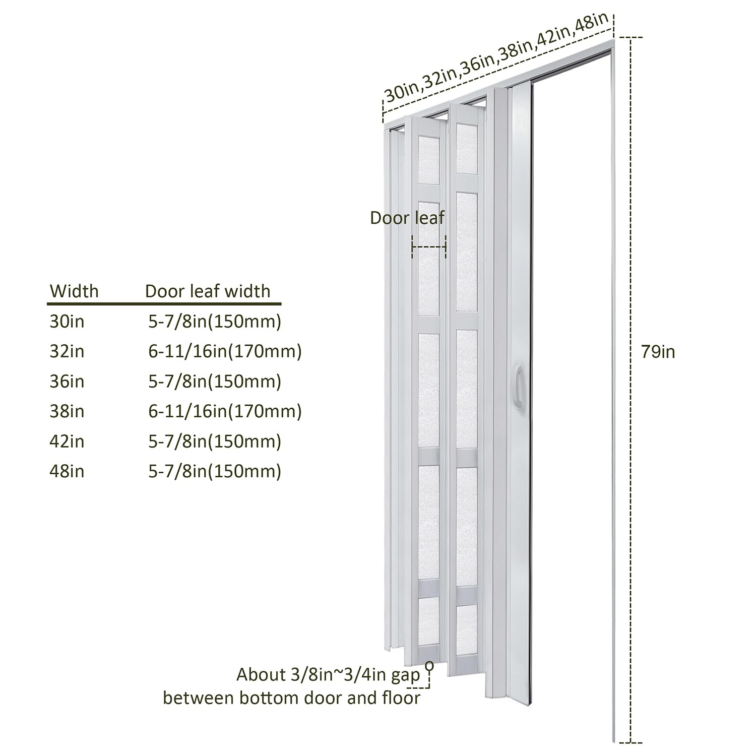 36x80 Inch White PVC Interior Accordion Folding Door with Hardware - DIYHD Multifold Sliding Closet Door for Bedroom, Bathroom & Laundry Room