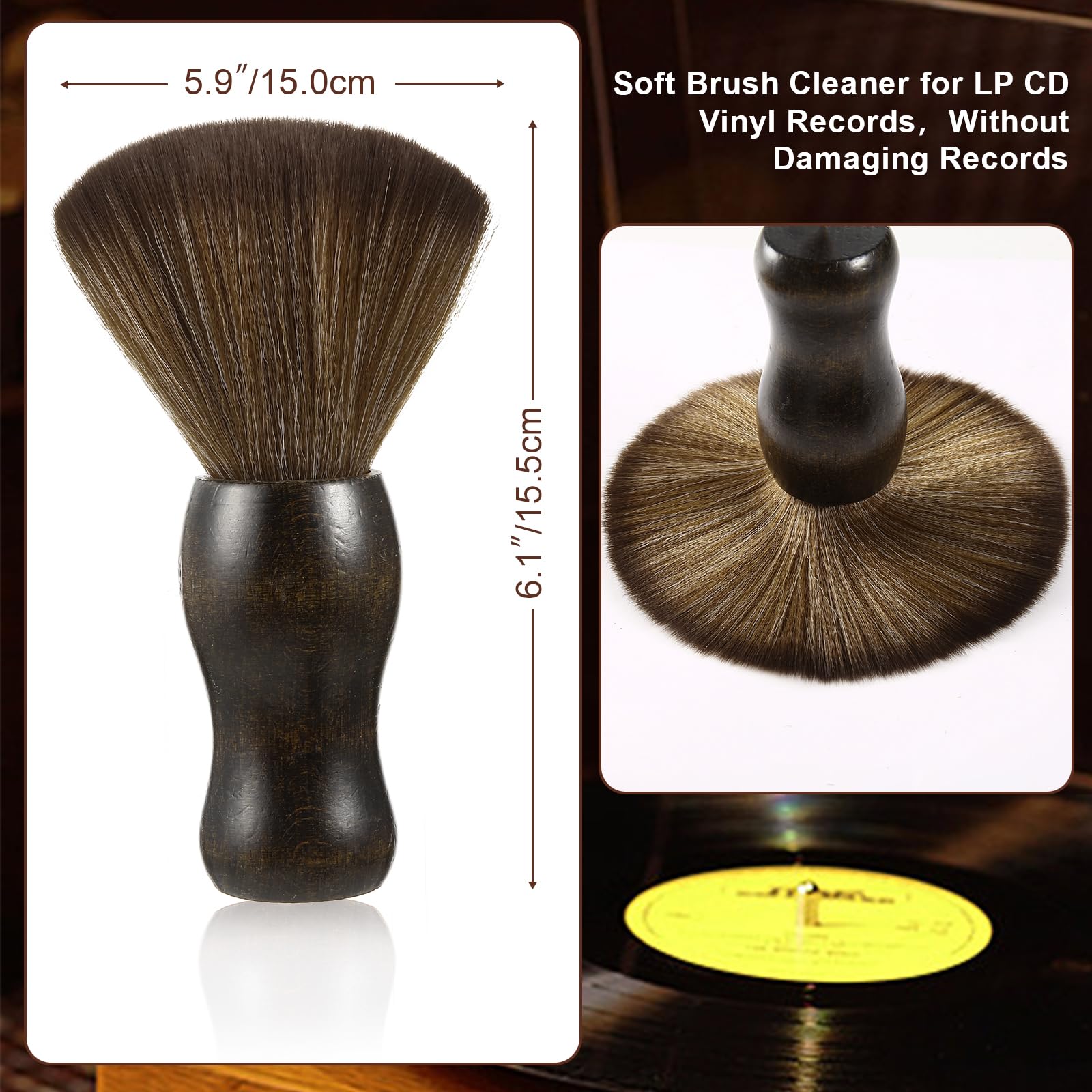 2 Pack Anti-Static Record Brush - Vinyl LP Cleaner for Albums, CDs & Electronics