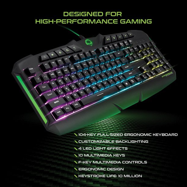 HyperGear 4-in-1 Gaming Kit - RGB Mechanical Keyboard, Wireless Mouse, Noise-Canceling Headphones & Large Mouse Pad (Emerald Crocodile Design) for PC, PS5, Xbox Gaming Setup