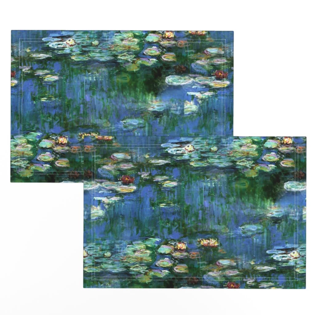 Premium Linen Cotton Canvas Placemats Set of 2 - Watercolor Impressionist Floral Design for Dining Table Decor | Washable & Durable Table Mats for Kitchen, Party, and Home Decor