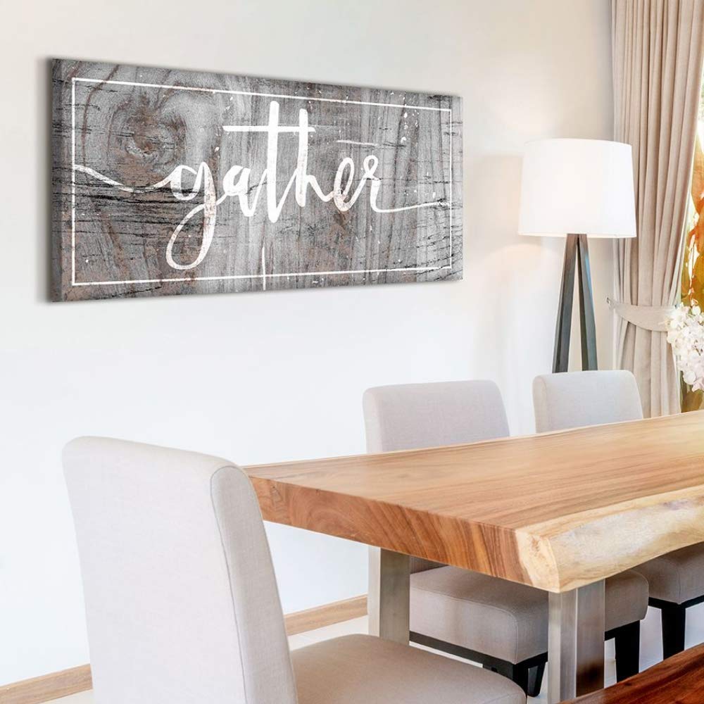 Farmhouse Style 'Gather' Quote Pantry Sign - 42x19 Inch Grey Wooden Wall Art for Kitchen, Dining Room & Living Room Decor | Perfect for Rustic Home, Apartment & Wedding Decor