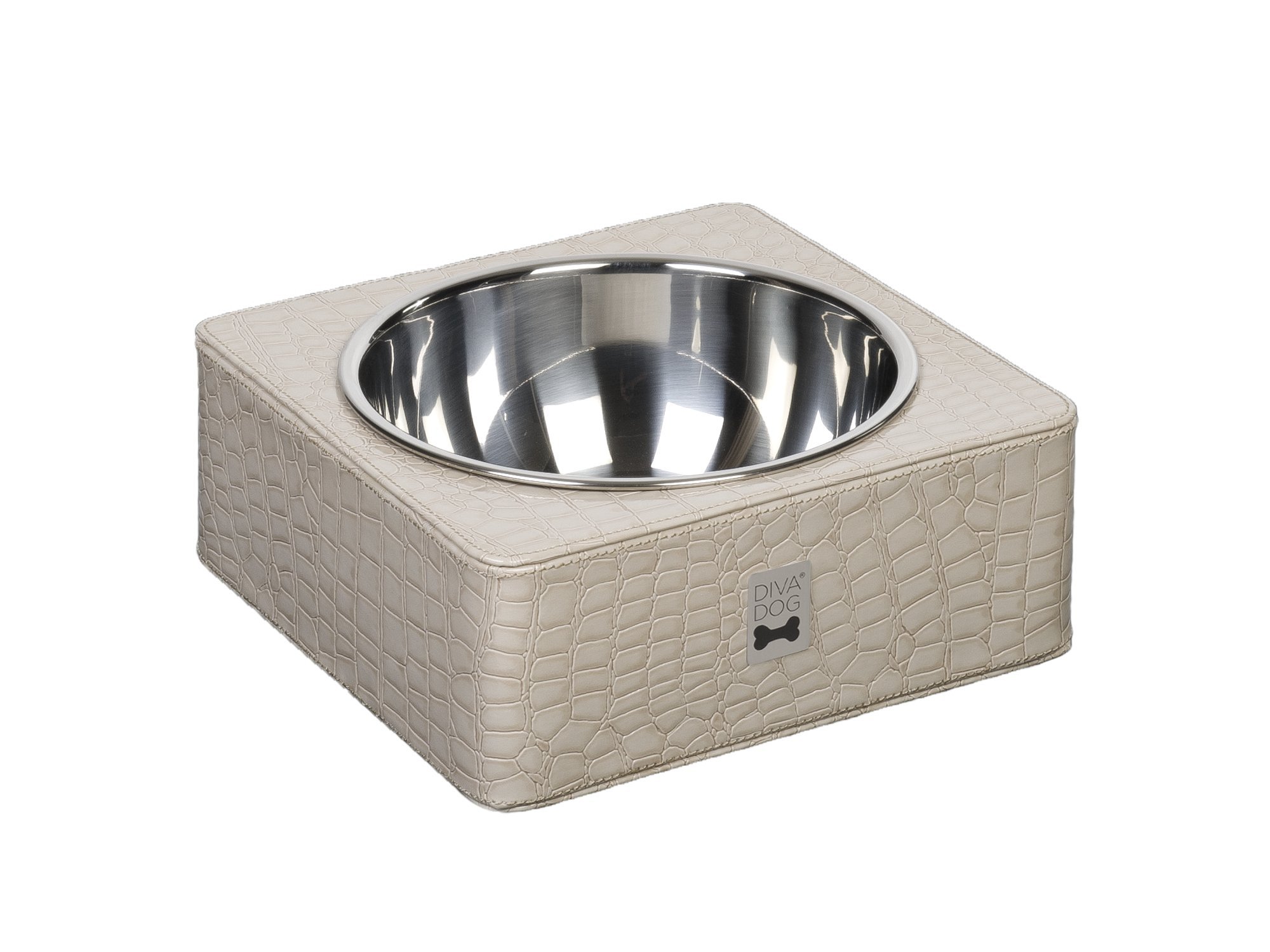 Croco L White Square Dog Bowl Base - Non-Slip Durable Pet Food Dish Stand for Medium to Large Dogs - Perfect for Indoor/Outdoor Feeding Stations, Kennels & Travel Bowls