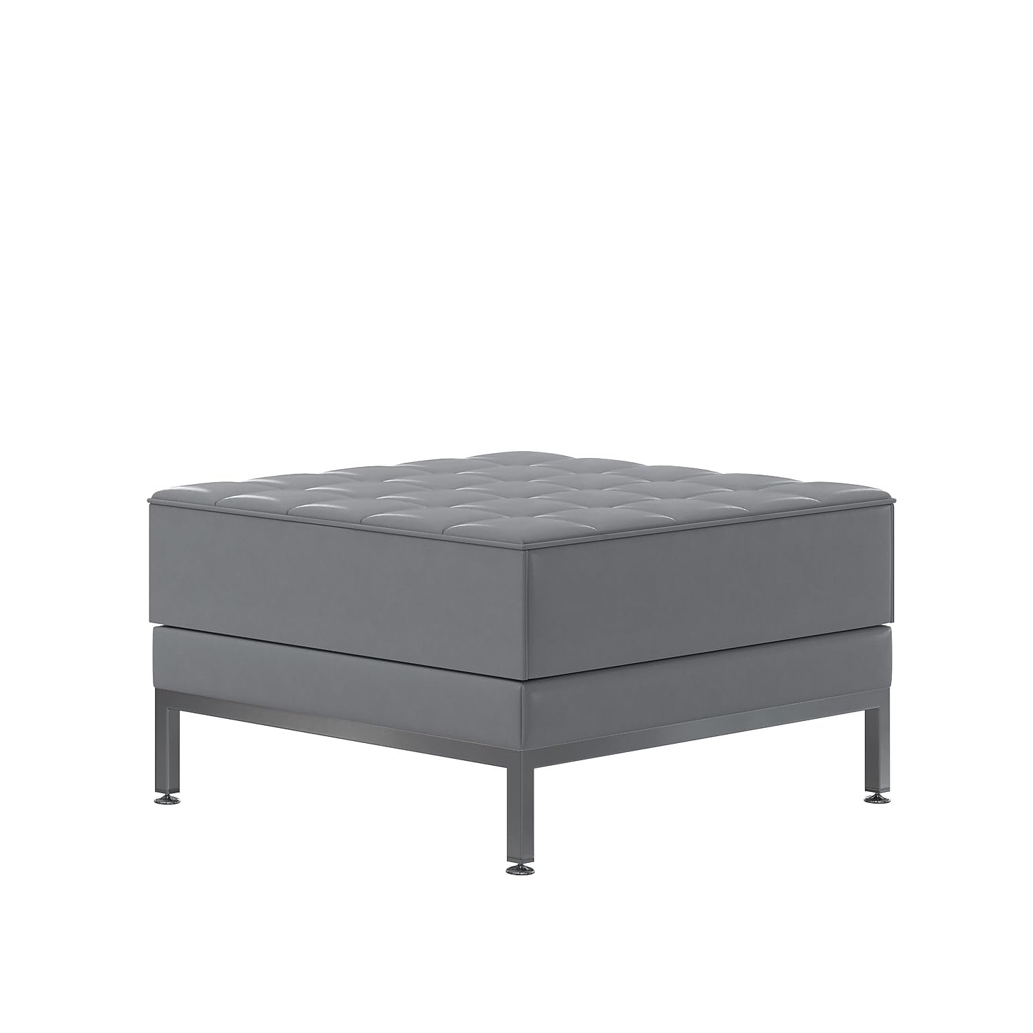 Flash Furniture Hercules Series Gray Leathersoft Ottoman - Stylish Footrest & Extra Seating for Living Room, Bedroom, or Office