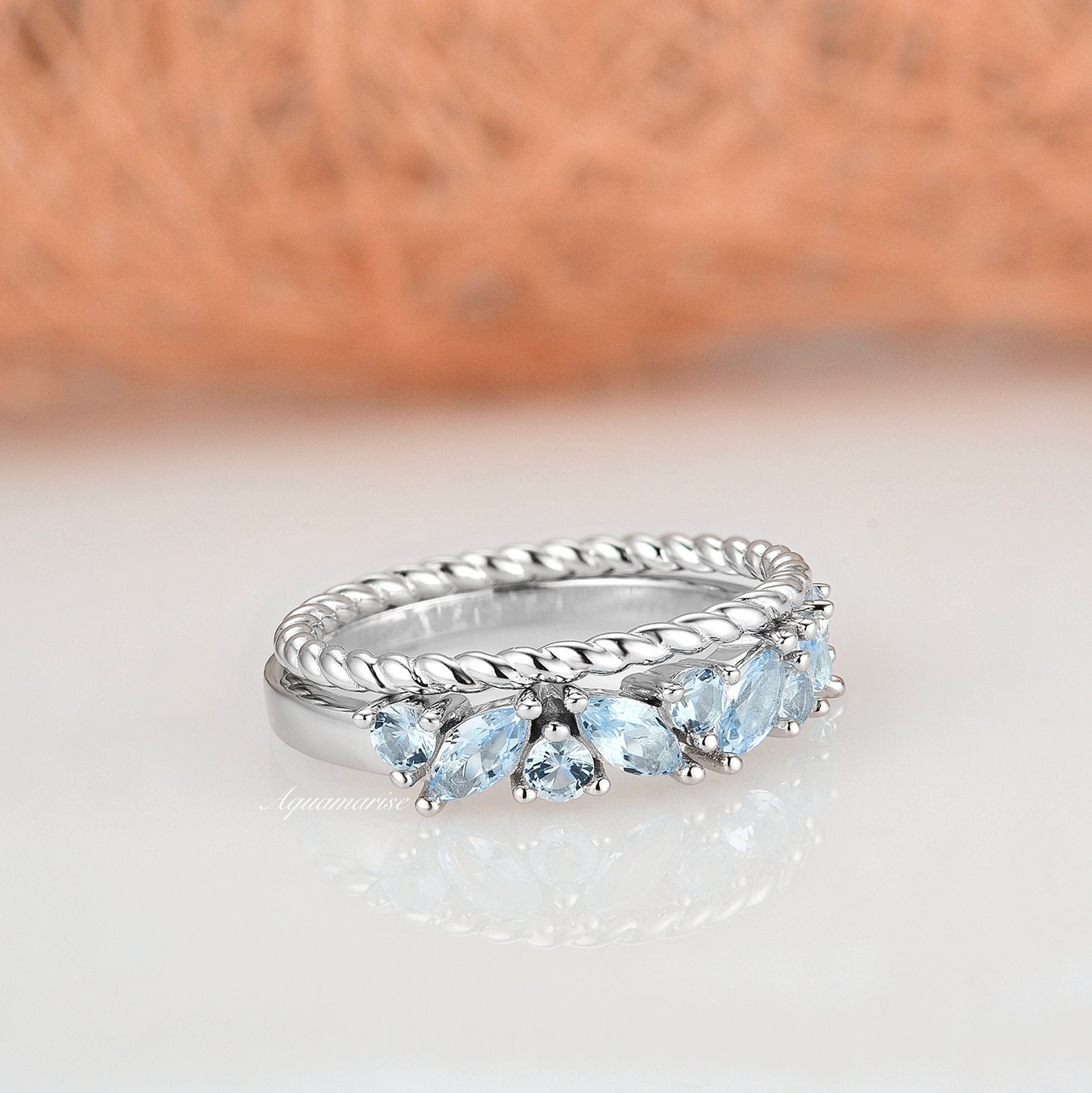 Willow Aquamarine Ring Set - Sterling Silver Jewelry for Women, Elegant Birthstone Gift for March, Perfect for Weddings, Anniversaries & Everyday Wear