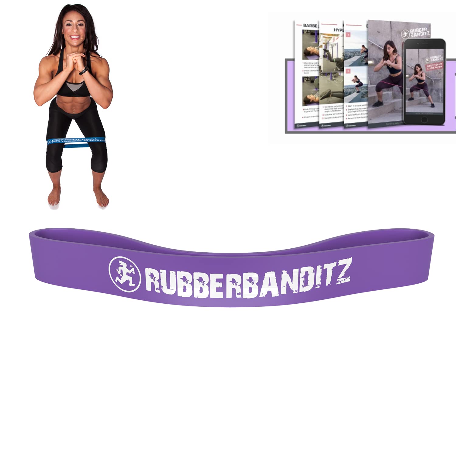 Rubberbanditz Extra Thick Booty Bands - Heavy Duty Resistance Bands for Glutes, Legs & Hip Workouts - Includes Women's eGuide - 5 Mini Loop Exercise Bands (5-100 lbs) - Perfect for Home Gym, Pilates, Yoga & Strength Training