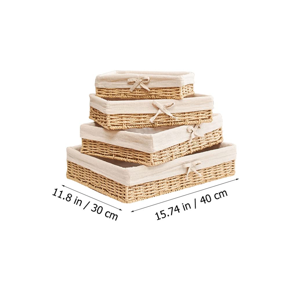Cabilock 4-Piece Woven Hyacinth Storage Baskets - Small Desk Organizer, Dresser Tray, Food & Fruit Storage Bin for Kitchen, Bathroom, Office - Perfect for Dried Fruits, Straws & Home Organization