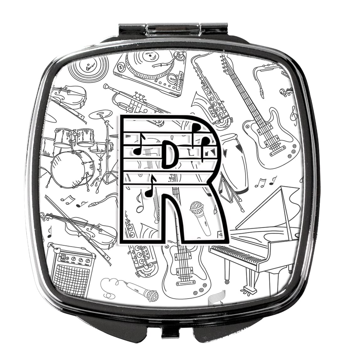 Letter R Musical Note Compact Mirror - Decorative Travel Makeup Mirror for Women & Girls | Folding Handheld Pocket Mirror | Perfect Gift for Musicians, Music Lovers & Makeup Enthusiasts | Great for Concerts, Travel & Daily Touch-ups