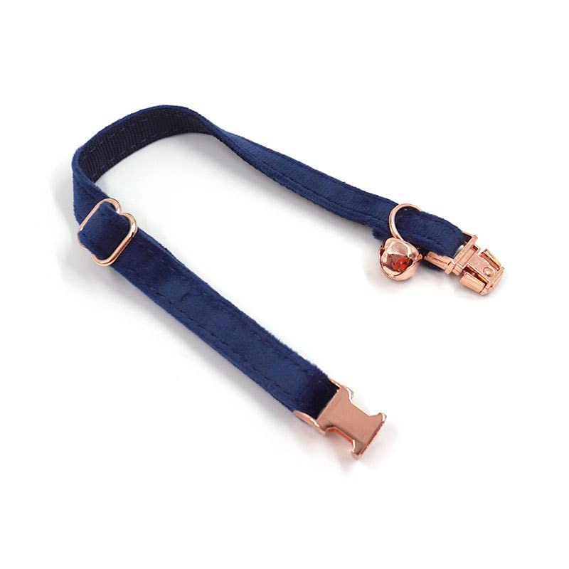 Custom Personalized Cat Collar - Velvet Adjustable Kitten Collar with Bell & Bow Tie - Engraving Nameplate for Small Dogs & Puppies (Size S: 16-26cm, Navy) - Perfect for Pet Parties, Daily Walks & Photo Shoots