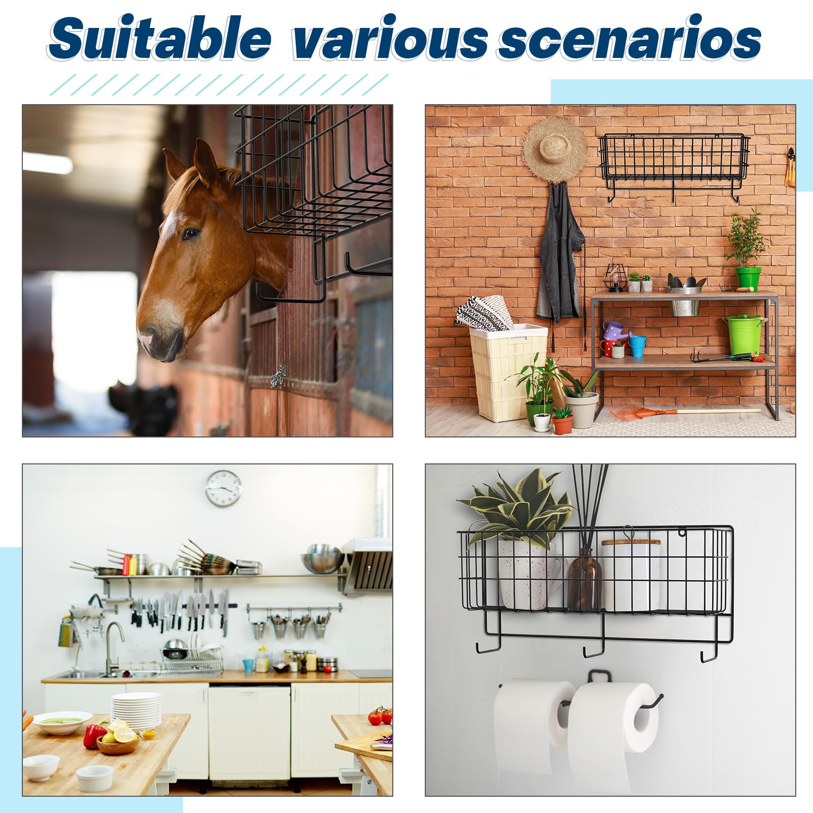 Tandefio 2-Pack Wall Mounted Horse Bridle Rack with Storage Basket & Tack Hooks - Multi-Use Stable Organizer for Saddles, Keys & More - Perfect for Barns, Stables & Equestrian Centers