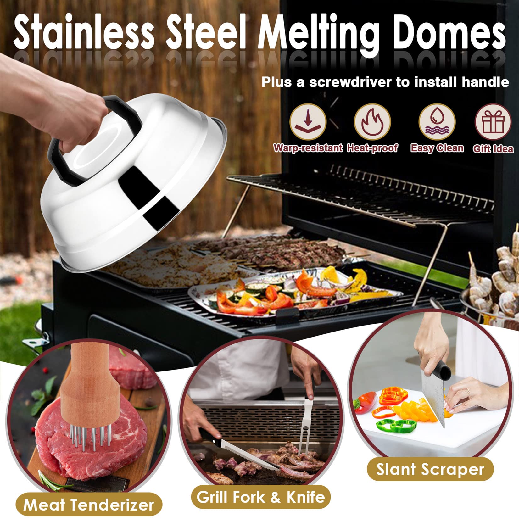 30Pcs Griddle Accessories Kit - Joyfair Flattop Grill Spatula Set with Melting Dome for Outdoor Camping BBQ | Stainless Steel Turner, Scraper, Meat Tenderizer & Carry Bag | Dishwasher Safe | Perfect for Backyard Grilling, Tailgating & Picnic Cooking