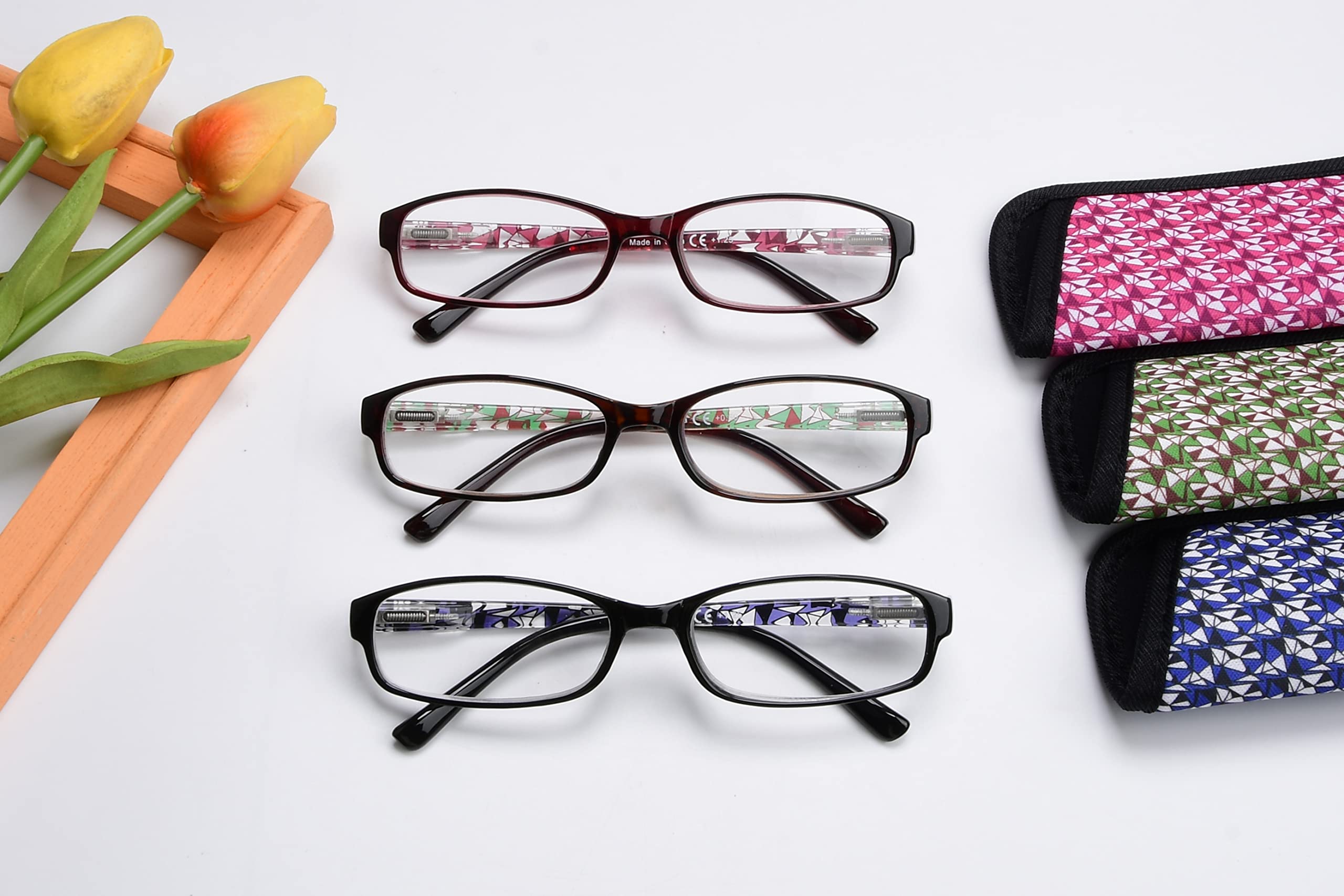 Eyekepper Readers 3 Pack Women's Fashion Reading Glasses +2.00 Strength - Stylish Patterned Frames with Soft Protective Case - Perfect for Reading, Office Work & Daily Use