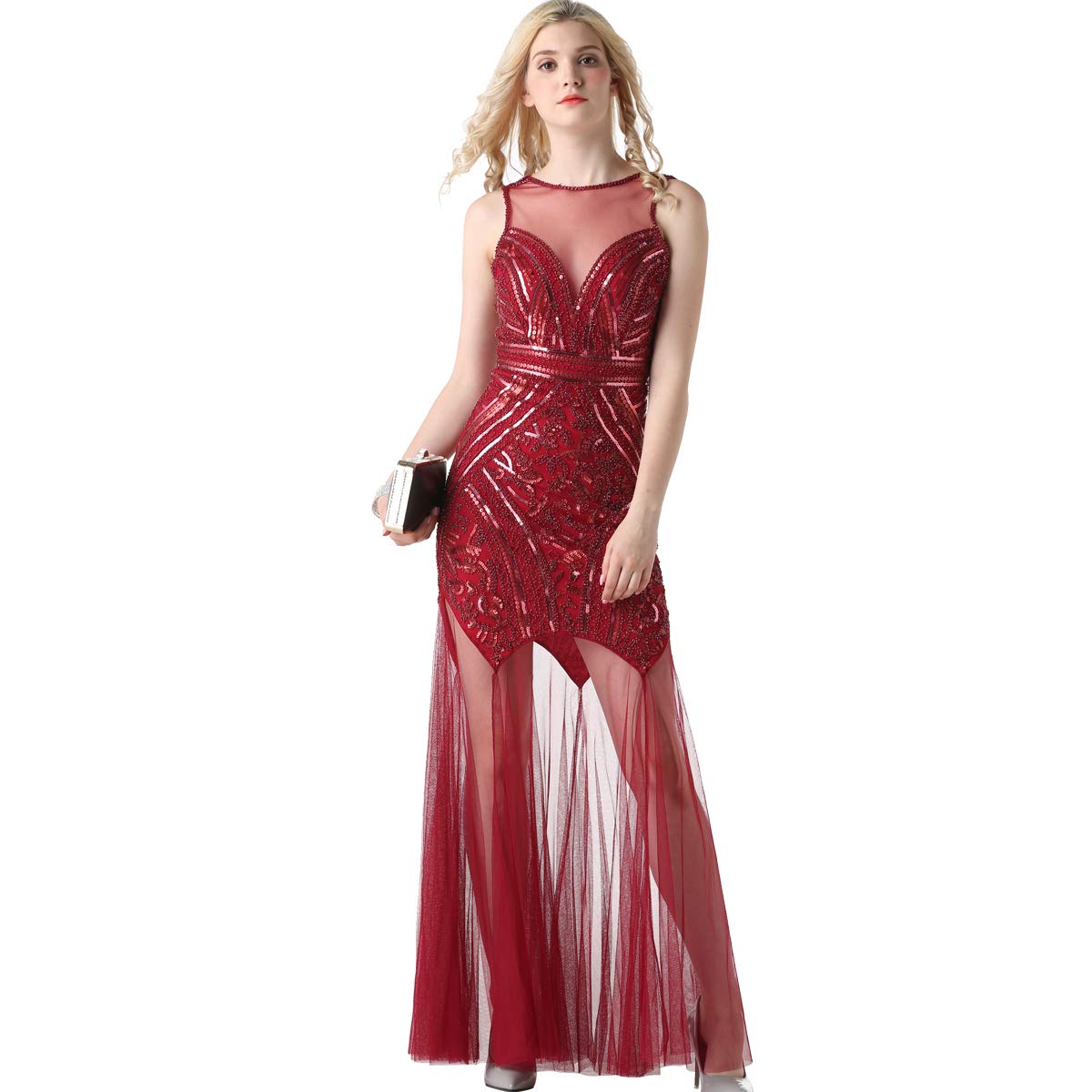 1920s Sequin Gatsby Maxi Long Evening Dress for Women - Vintage Flapper Style Semi-Formal Wedding Guest Dress | Perfect for Roaring 20s Parties, Prohibition-Themed Events & Formal Occasions