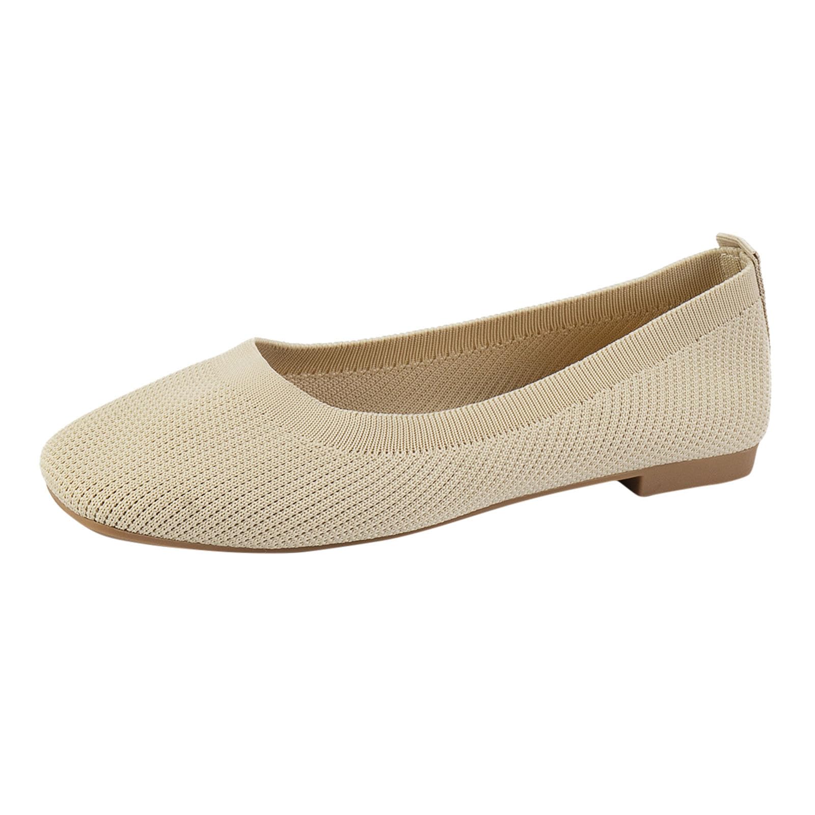 Women's Breathable Mesh Knit Ballet Flats - Square Toe Flat Sole Casual Shoes for Work, Walking & Daily Wear | Comfortable Slip-On Solid Color Shallow Mouth Design