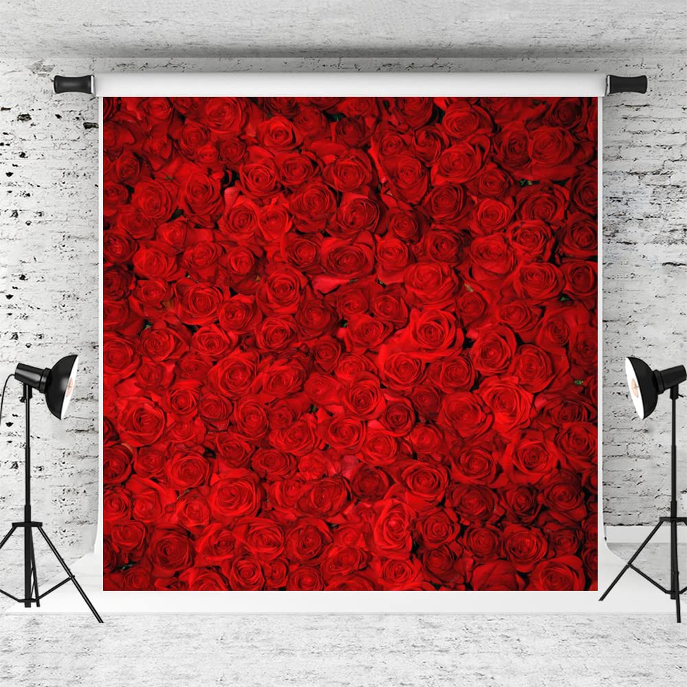 8x8ft Valentine's Day Backdrop - Red Rose Wedding Photography Background Floral Bridal Party Decor for Photo Booth Props | Perfect for Wedding Receptions, Bridal Showers & Anniversary Celebrations