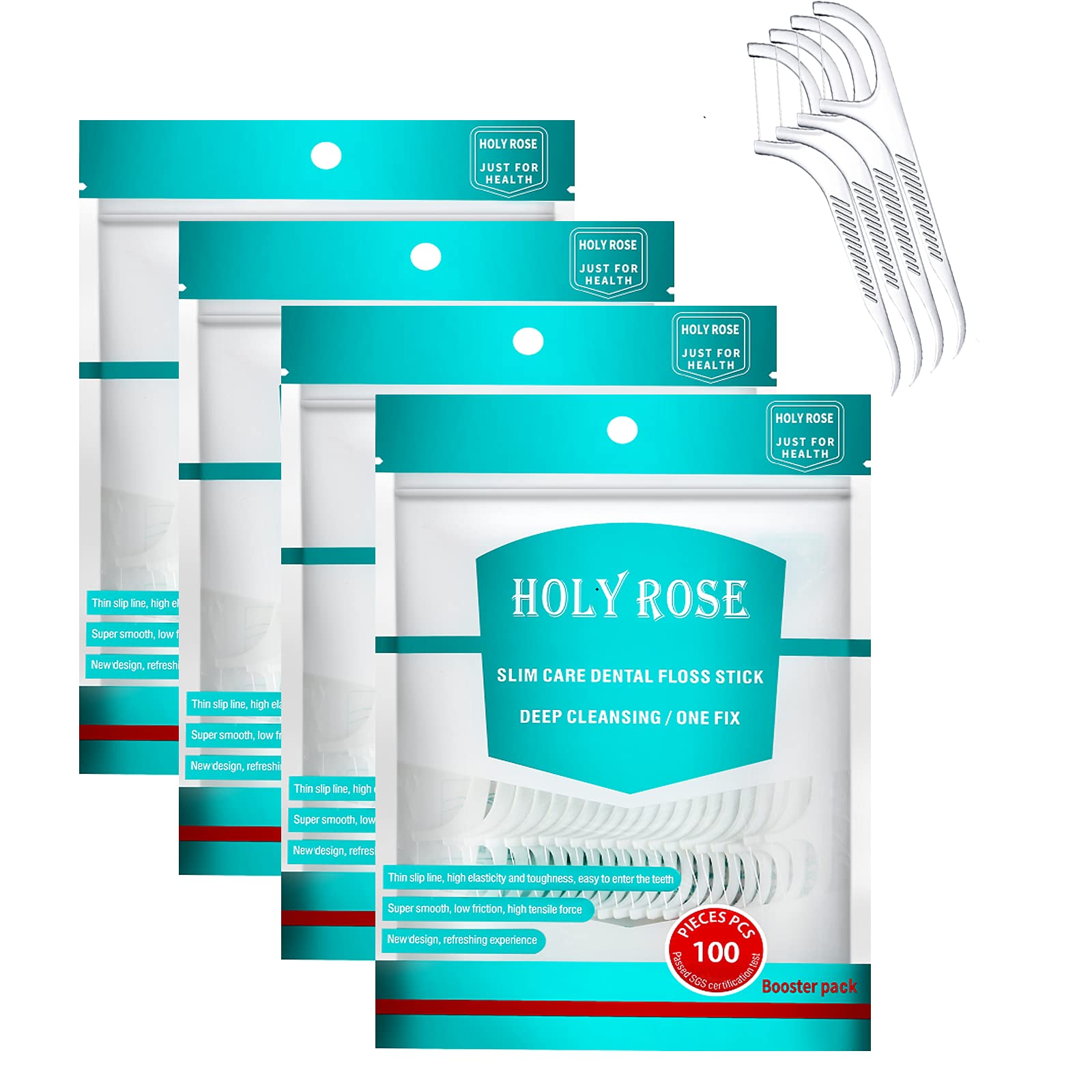 Premium Travel Dental Floss Picks - Ultra Fine Adult Floss Sticks, 400 Count Holy Rose Refill Bag - Odorless Toothpicks for Teeth Cleaning (White Floss) | Perfect for Travel, Office & Daily Oral Care