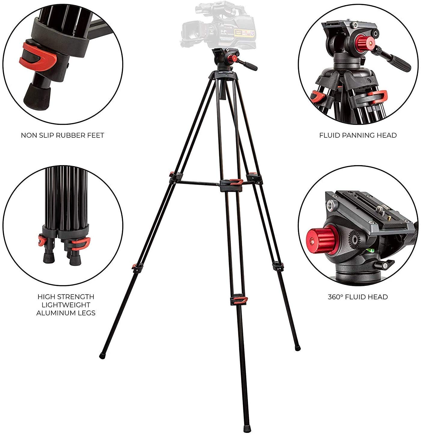 Ultimaxx 72 Inch Professional Heavy Duty Aluminum Video Tripod with Dolly, Panoramic Head & Carrying Bag - 8KG Load Capacity for DSLR Cameras, Perfect for Film Making, Photography & Live Streaming