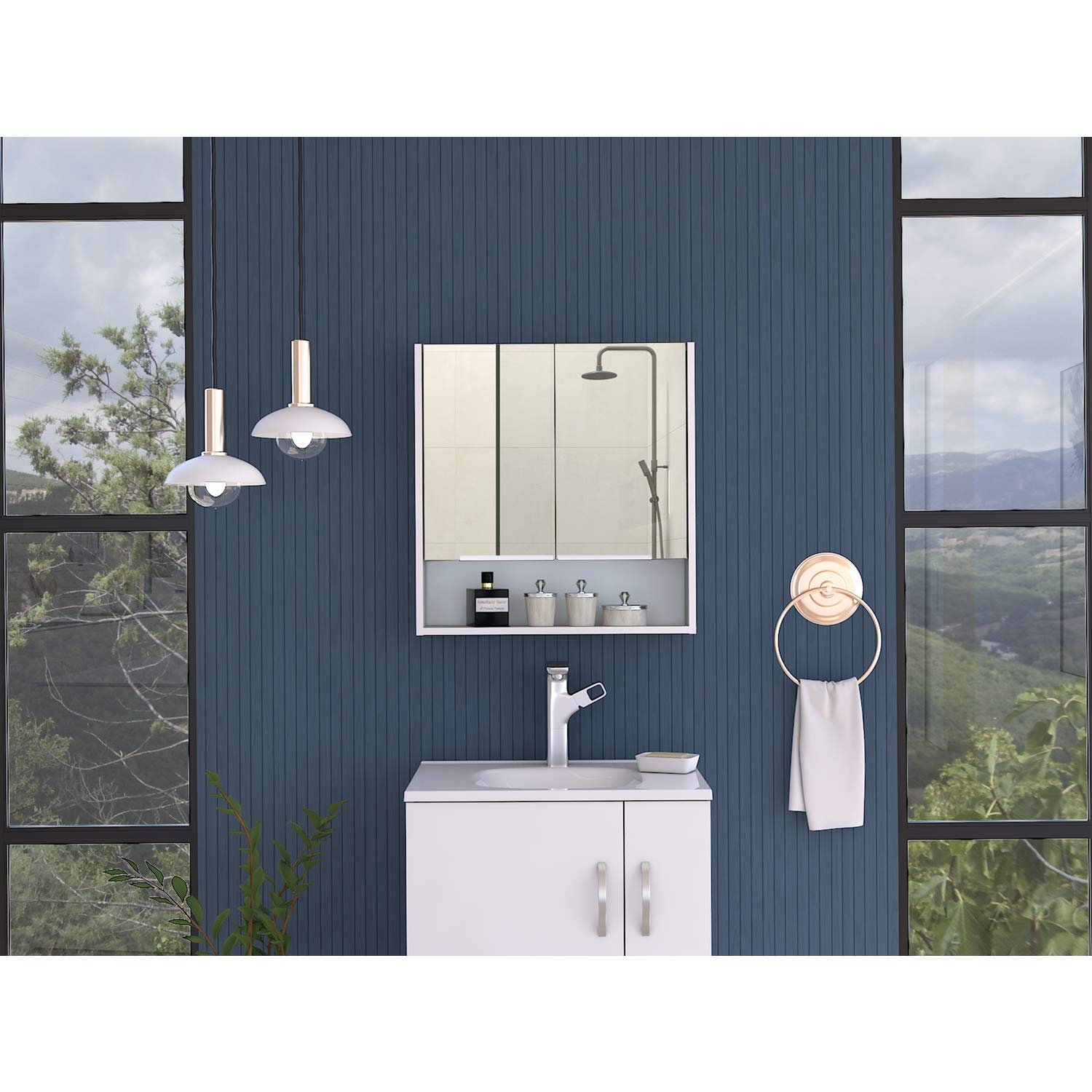Tuhome Jaspe White Mirror Cabinet - Modern Bathroom Storage with Adjustable Shelves for Makeup & Essentials