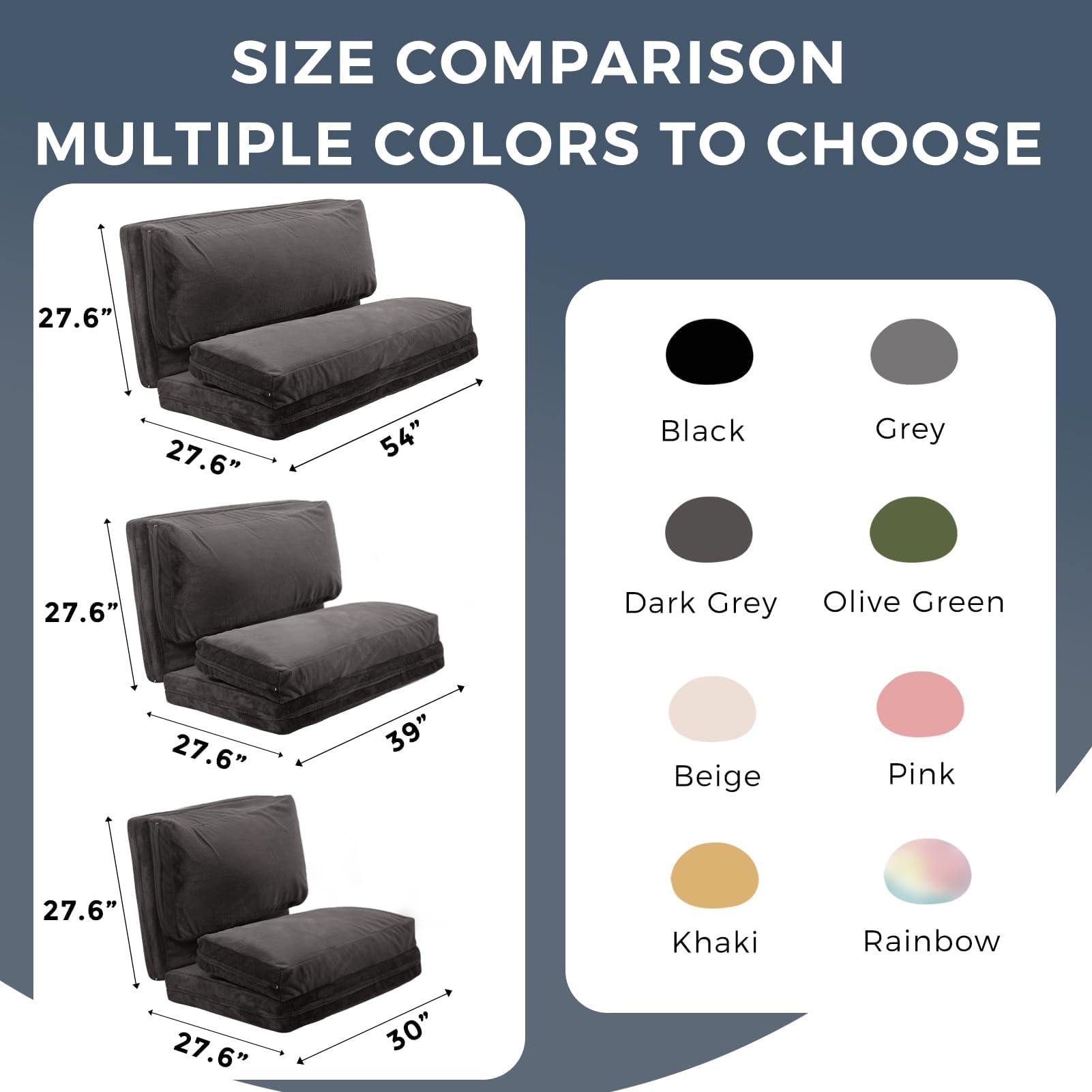 MAXYOYO Extra Thick Faux Fur Bean Bag Bed - 54x95 Inch Foldable Sofa Bed & Floor Mattress for Adults, Washable Cover, Dark Grey - Perfect for Bedroom, Living Room, Dorm & Guest Room Lounging