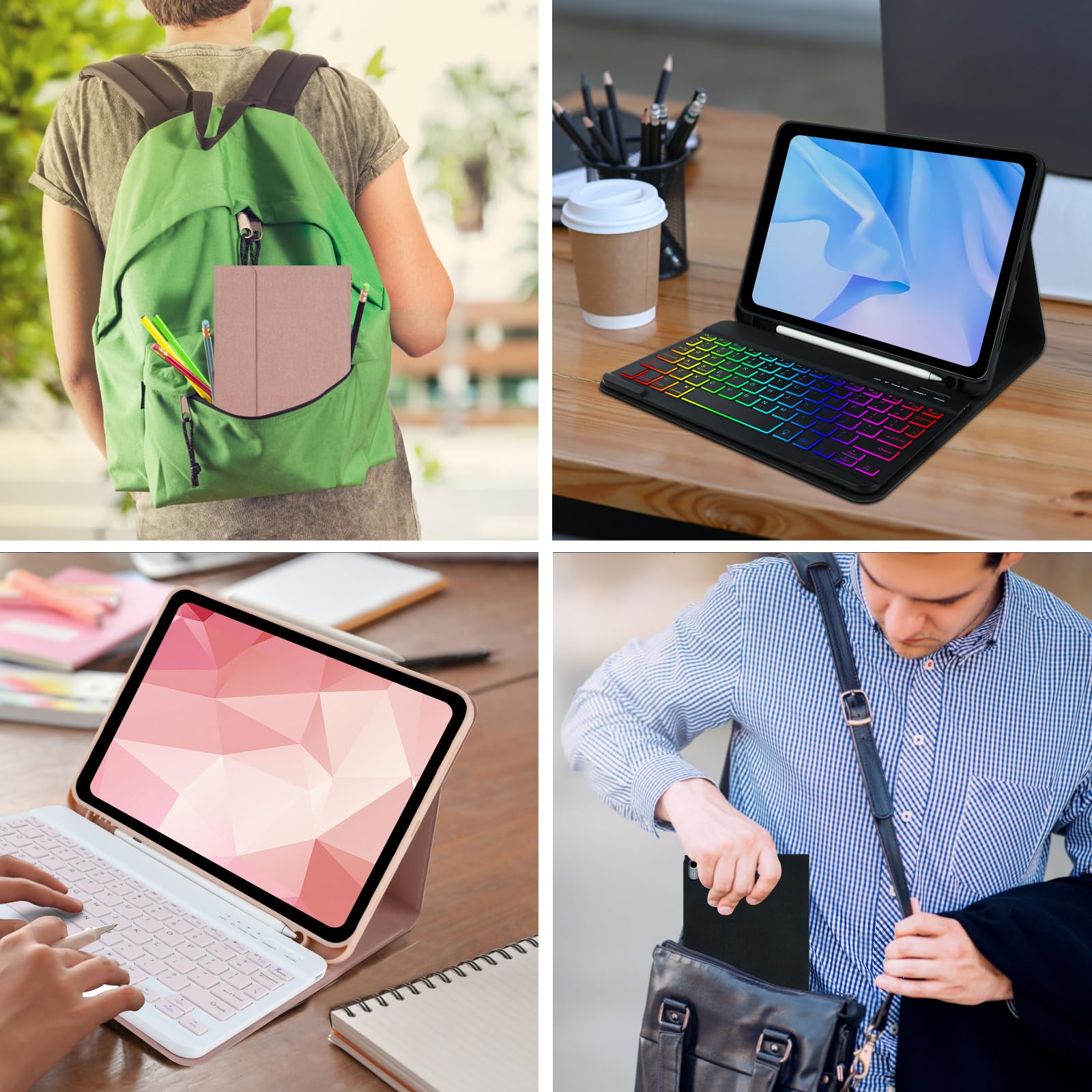 COO Backlit Wireless Keyboard Case for iPad Air 5th/4th Gen & iPad Pro 11 (2018-2022) - 7 Color LED, Detachable Keyboard with Apple Pencil Holder - Perfect for Work, Study & Travel