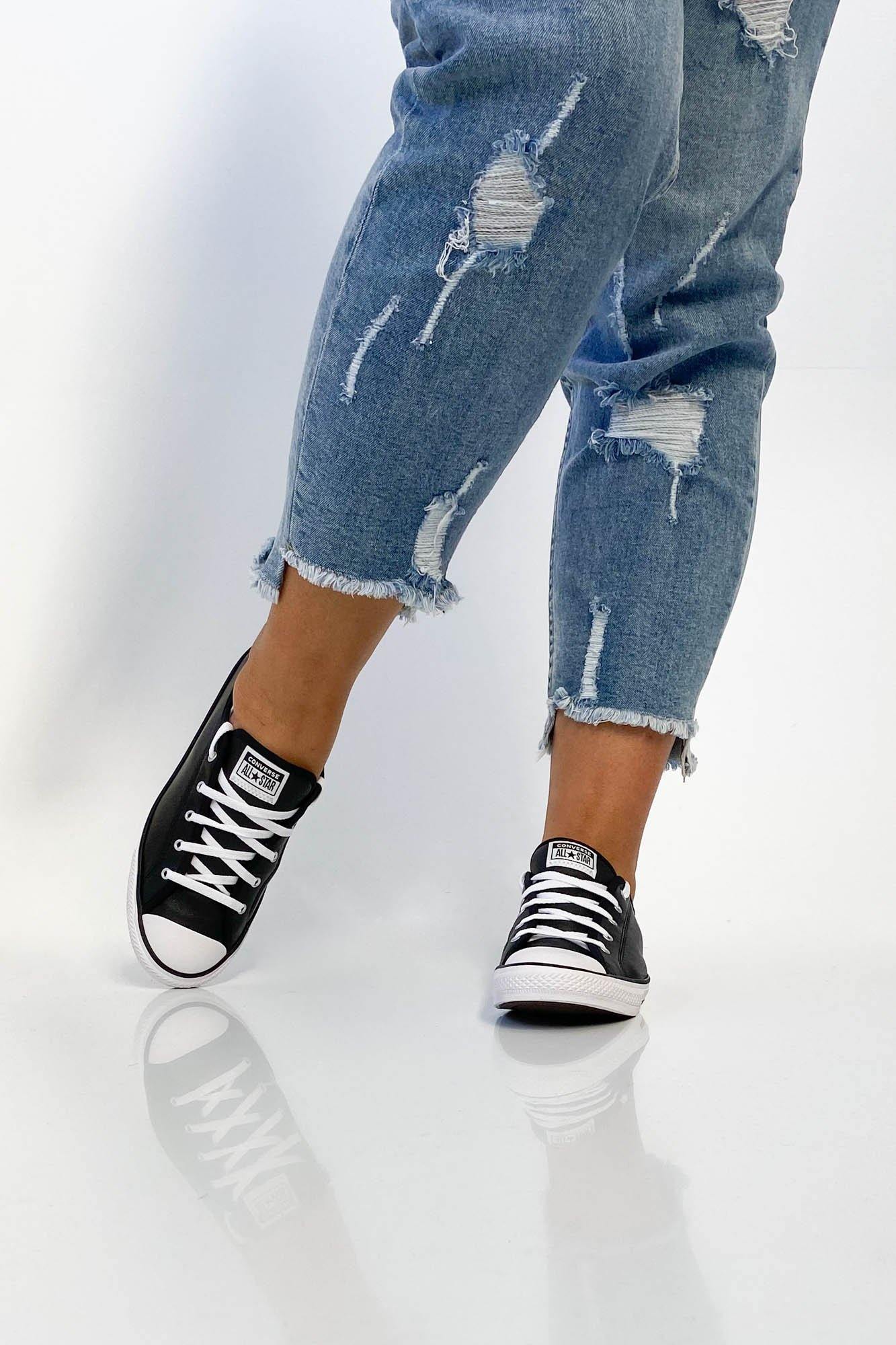 Converse Chuck Taylor All Star Dainty Leather Low Top Sneakers for Women - Black Classic Casual Shoes for Everyday Wear & Street Style
