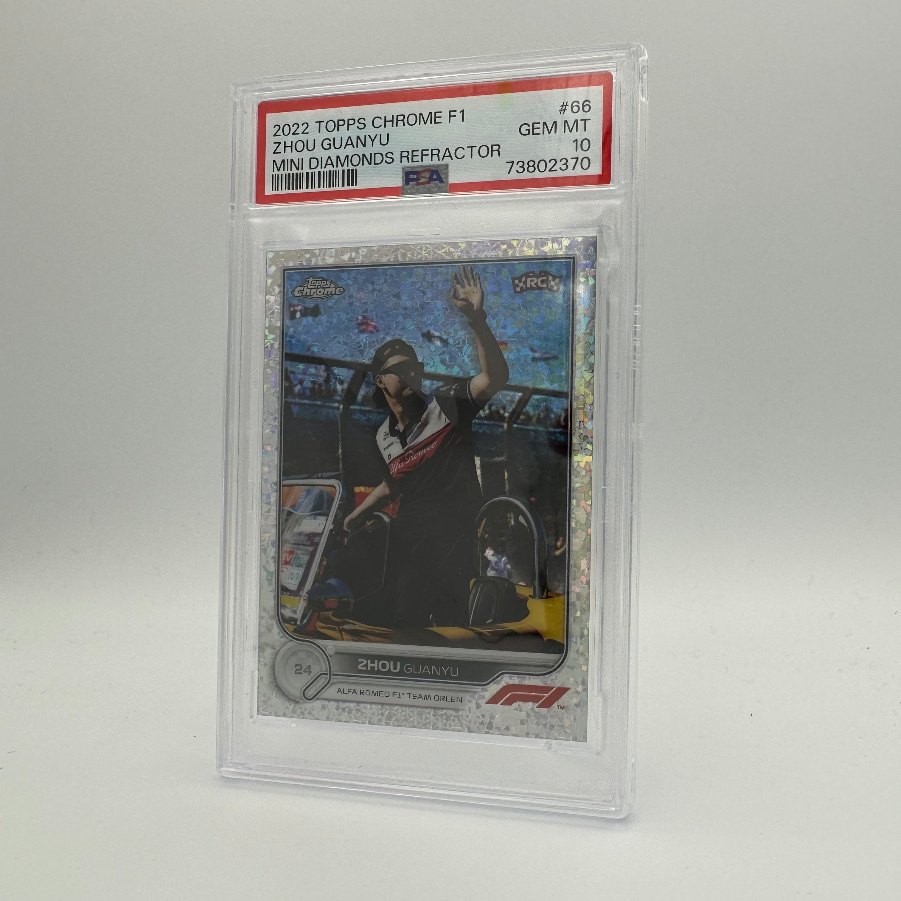 PSA 10 2021 Topps Chrome F1 Zhou Guanyu #66 Mini Diamonds Refractor 038/299 - Rare Racing Collectible for Display & Investment