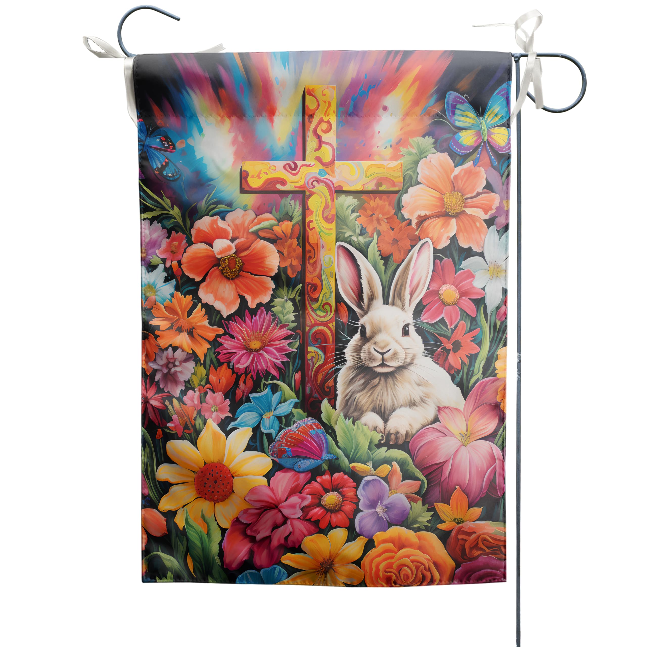 12×18 Inch Double Sided Easter Bunny Garden Flag with Flowers & Butterflies - Spring Rabbit House Flag for Farmhouse, Yard & Outdoor Decor | Perfect for Easter Cross Celebrations & Seasonal Home Décor