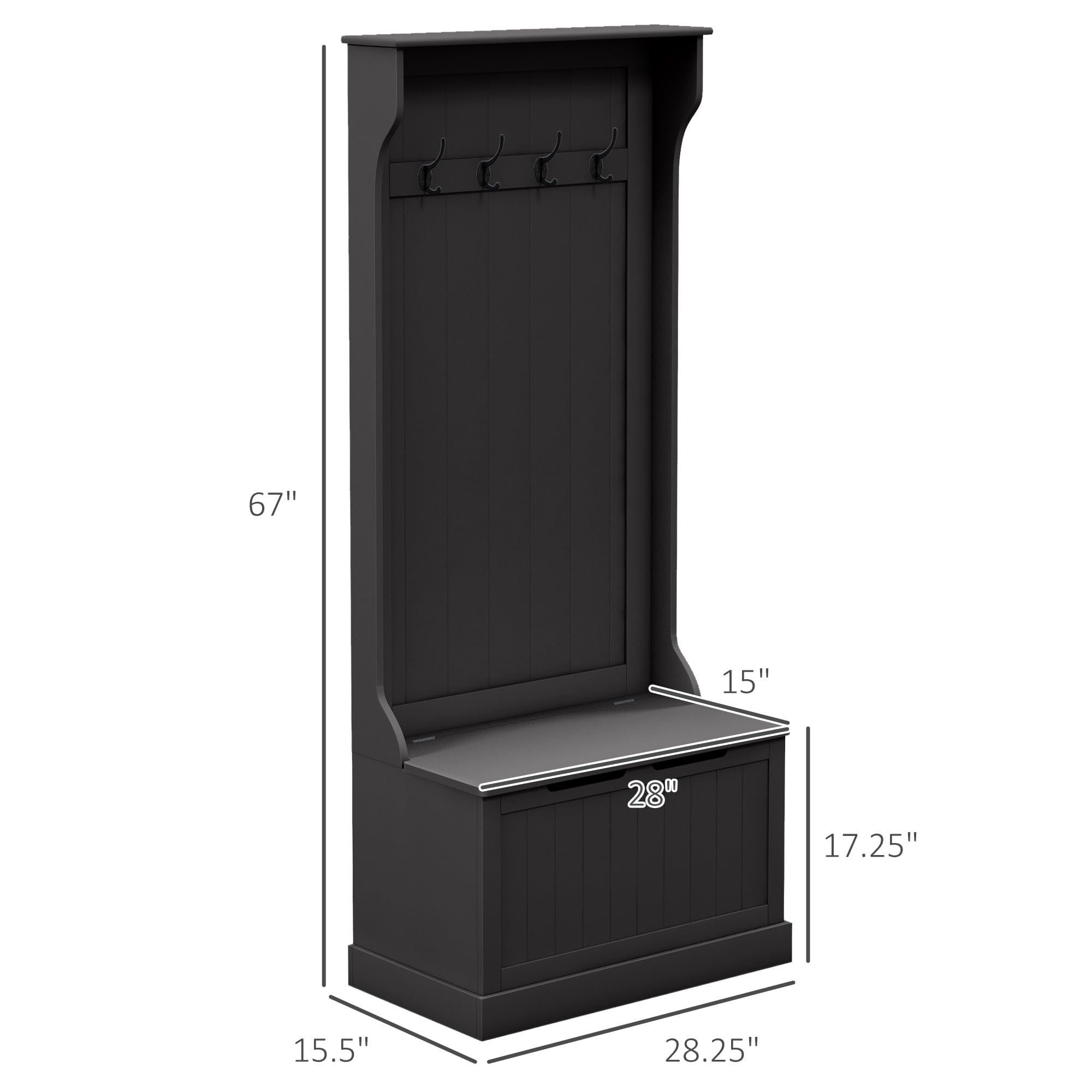 HOMCOM 3-in-1 Hall Tree with Shoe Storage & Coat Rack | Entryway Organizer with Bench & 4 Hooks | Space-Saving Black Entryway Furniture for Small Apartments & Mudrooms | Perfect for Organizing Shoes, Coats & Bags in Home Entryways