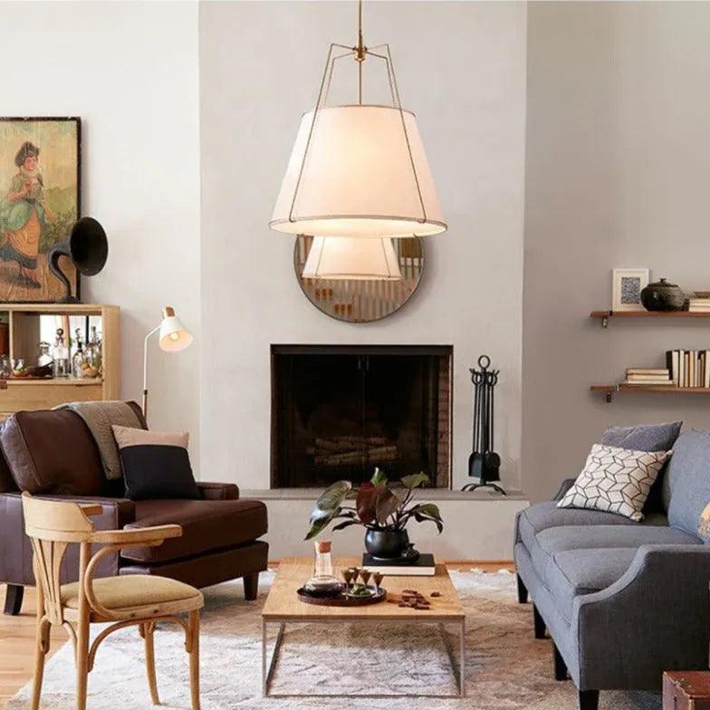 Modern White Fabric Shade Pendant Light - Elegant Ceiling Lighting for Living Room, Bedroom & Dining Area