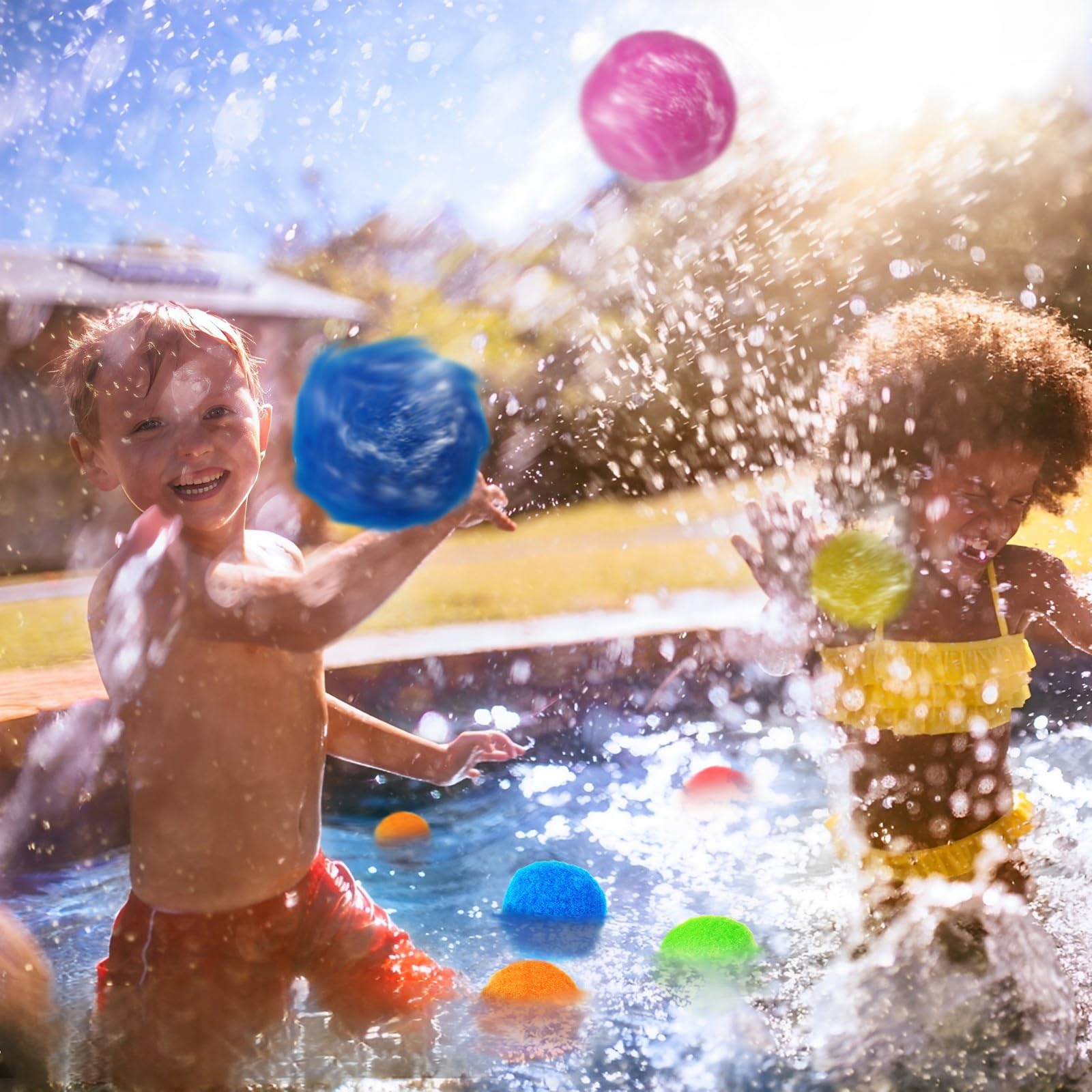QPEY 60 PCS Reusable Water Soaker Balls - Eco-Friendly Water Balloons for Outdoor Summer Fun | Splash Games for Kids & Adults at Pool, Beach, Backyard & Parties | No Mess, Refillable Water Toys for Hot Days