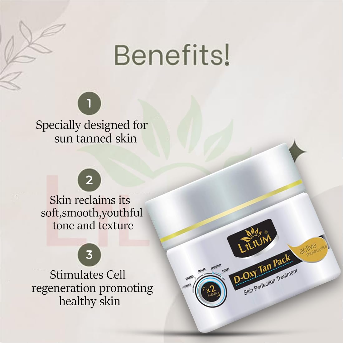 Lilium D Oxy Tan Removal Face Pack with Kojic Acid & Milk - Dermatologist Tested Vegan Sun Damage Protection Cream - Hydrating Brightening Mask for Men & Women (40g) - Perfect for Post-Sun Care & Daily Skin Brightening