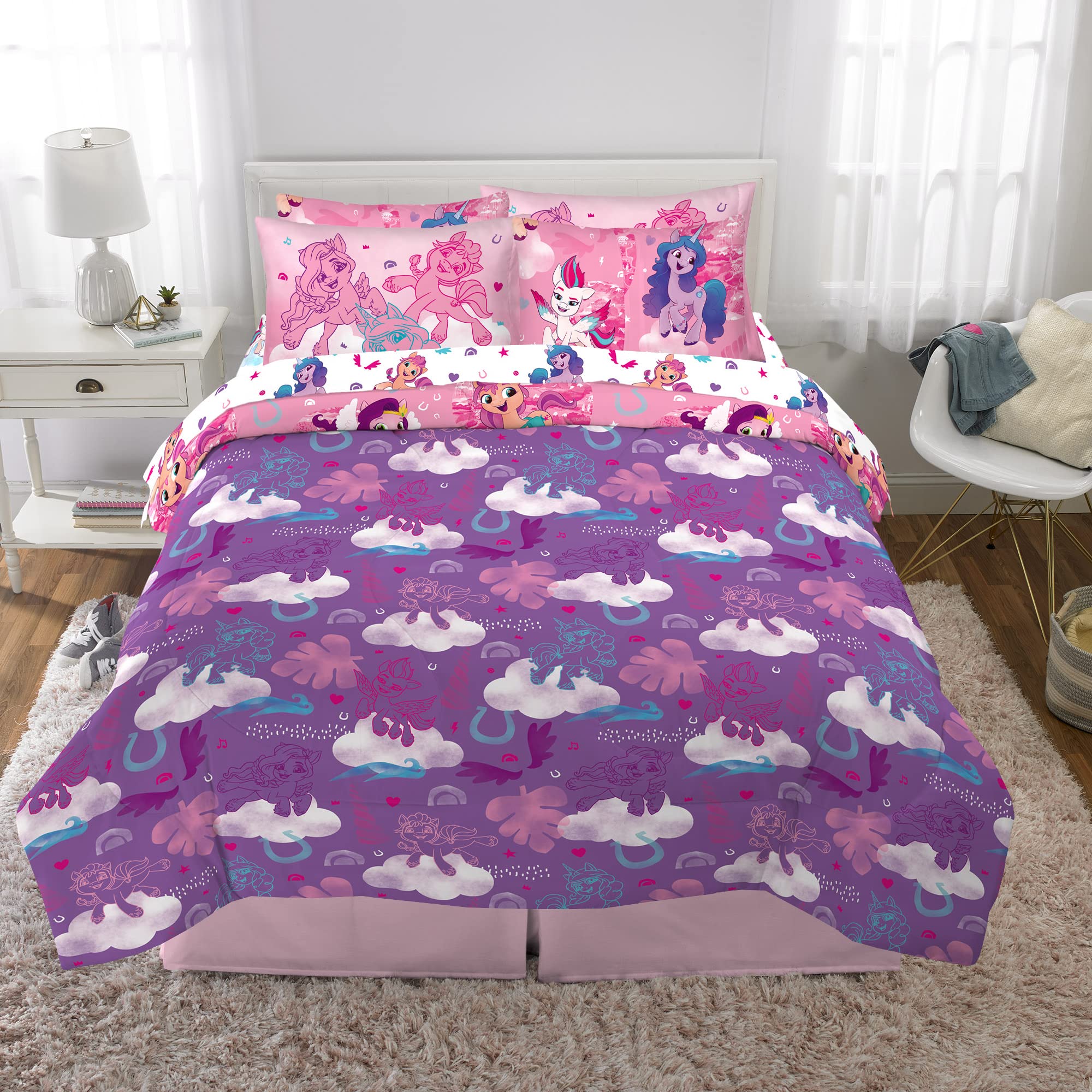 My Little Pony 7-Piece Full Size Kids Bedding Set - Super Soft Comforter, Sheet & Sham | Perfect for Girls' Room Decor & Sleepovers