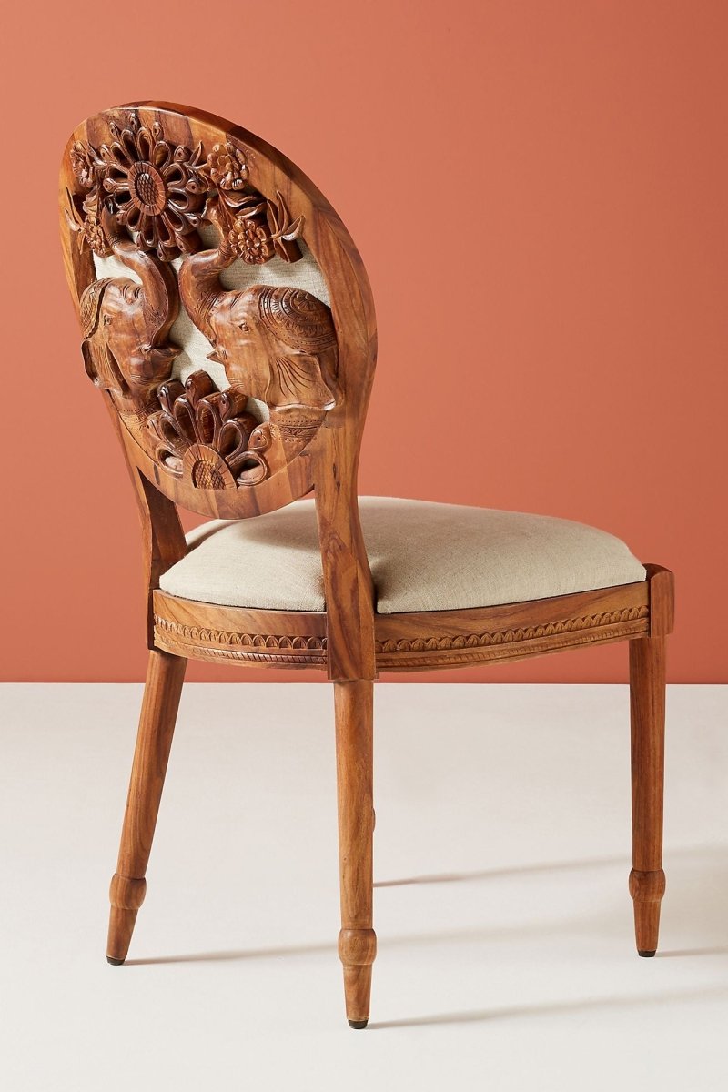 Hand Carved Elephant Armchair - Solid Wood Accent Chair with Intricate Carvings - Perfect for Living Room, Bedroom, or Home Office Decor