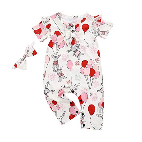 Easter Bunny Printed Baby Romper Jumpsuit & Headband Set - Newborn Infant Cartoon Rabbit Outfit for Boys Girls - Perfect for Easter Photos, Holiday Parties & Spring Celebrations